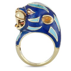 Frascarolo Yellow Gold and Blue Enamel Animal Motif Ring