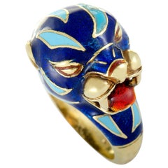 Frascarolo Yellow Gold and Blue Enamel Animal Motif Ring