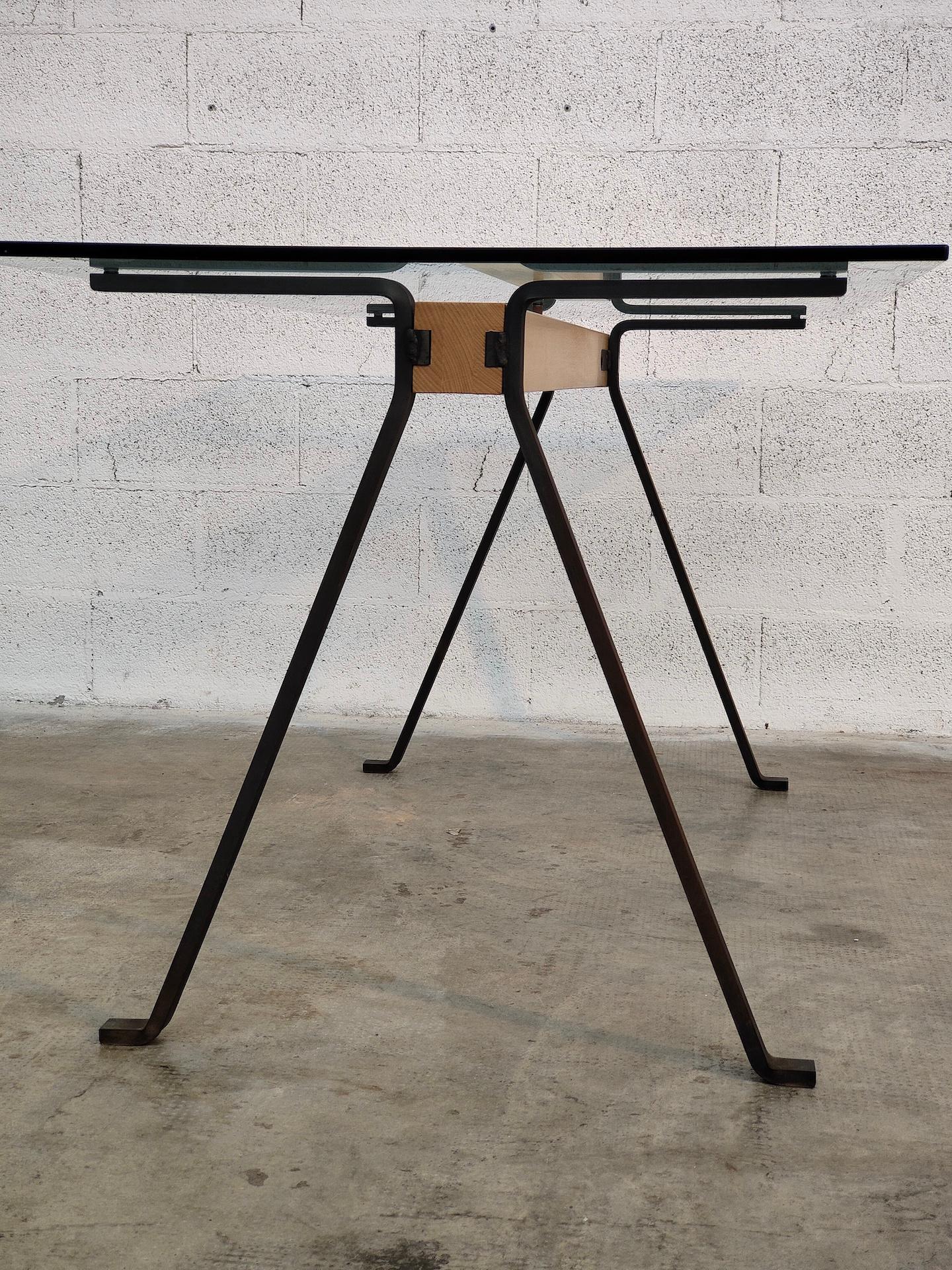 Frate Metal, Glass and Wooden Dining Table by Enzo Mari for Driade 70s 3