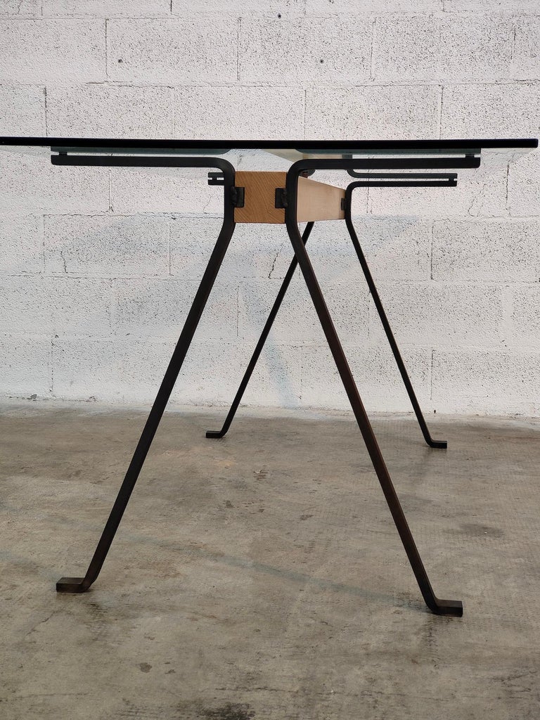 Frate Metal, Glass and Wooden Dining Table by Enzo Mari for Driade