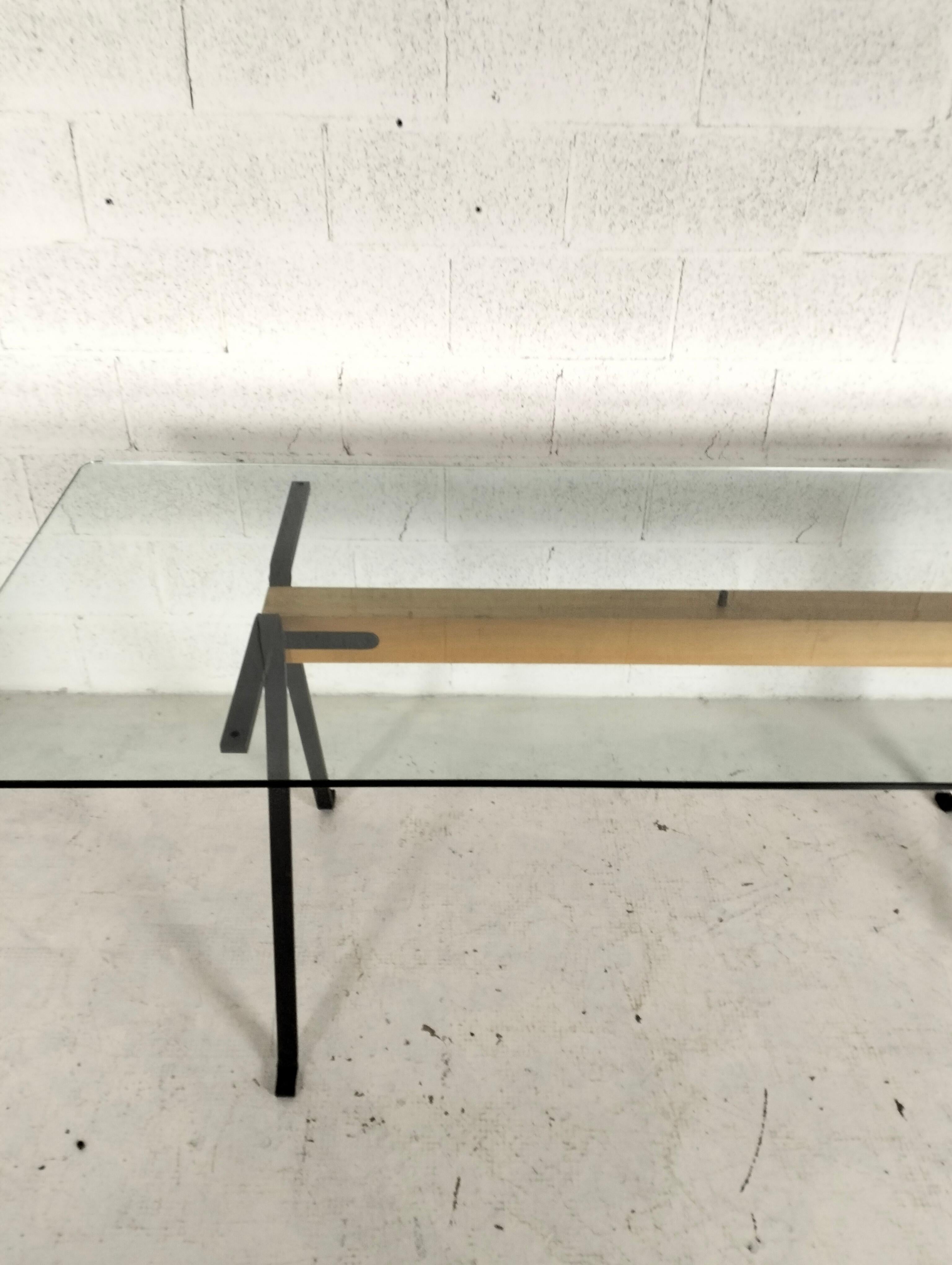 Table de salle à manger Frate en métal, verre et bois d'Enzo Mari pour Driade des années 70 en vente 3