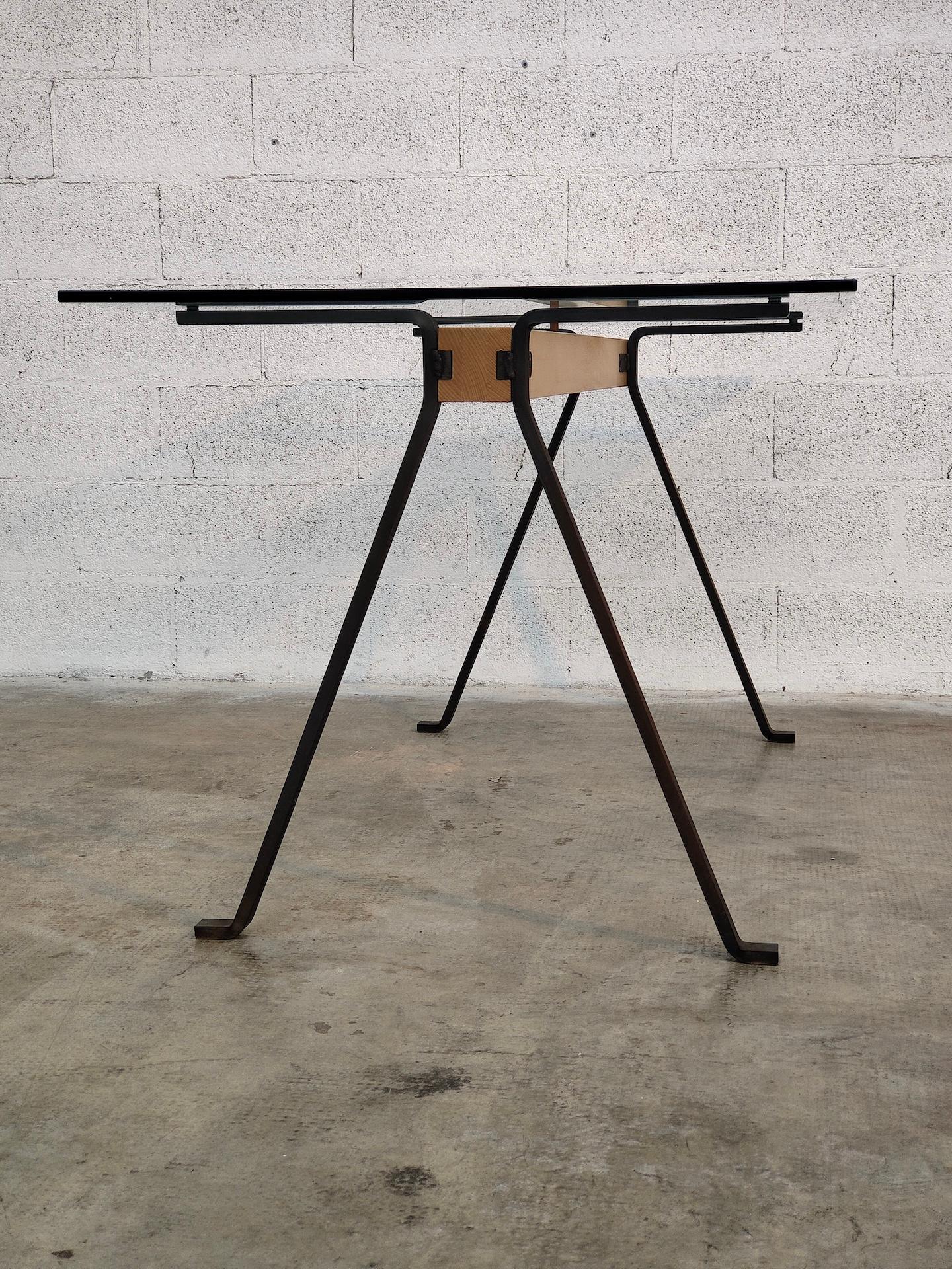 Frate Metal, Glass and Wooden Dining Table by Enzo Mari for Driade 70s 4
