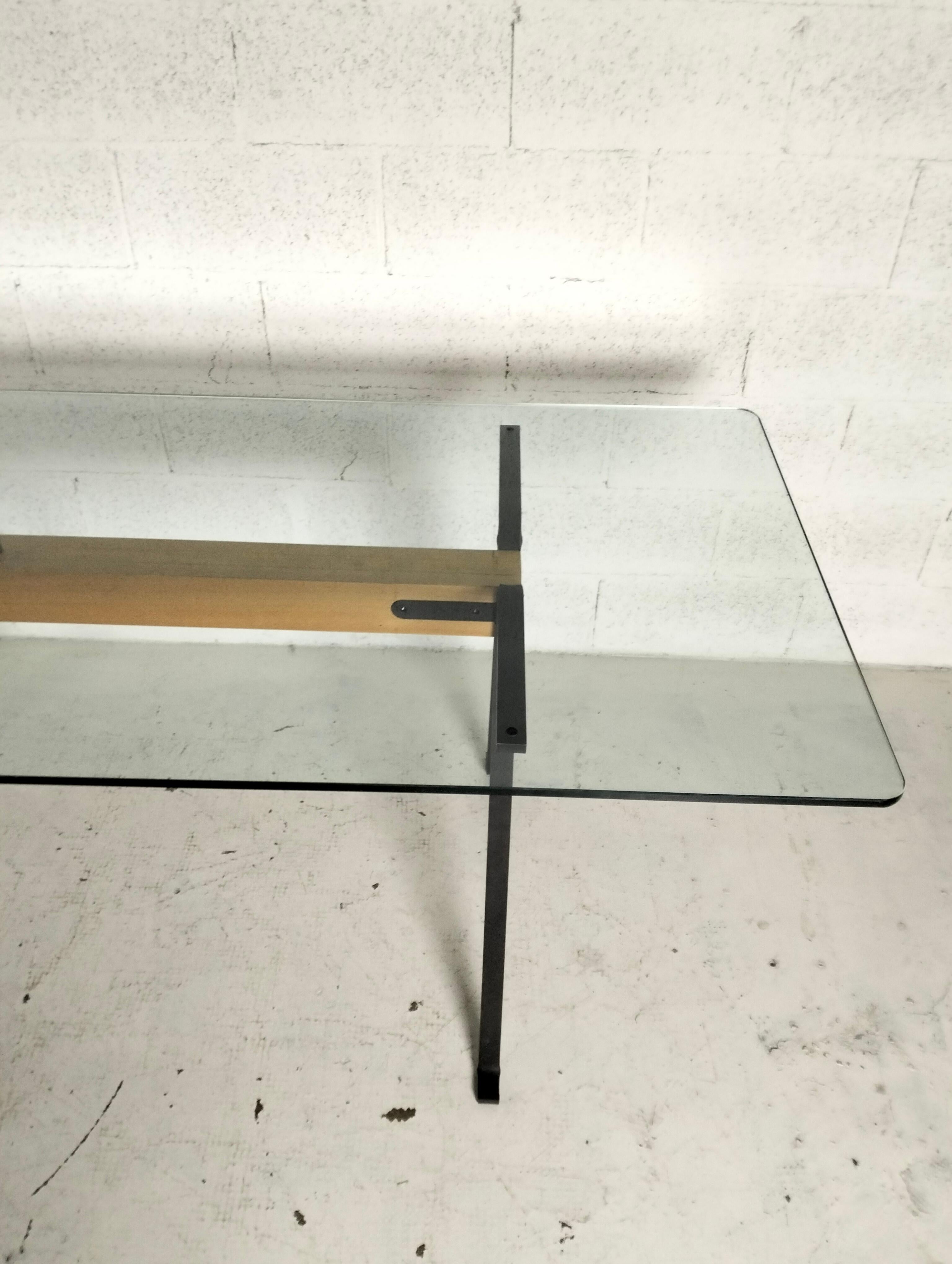 Table de salle à manger Frate en métal, verre et bois d'Enzo Mari pour Driade des années 70 en vente 4