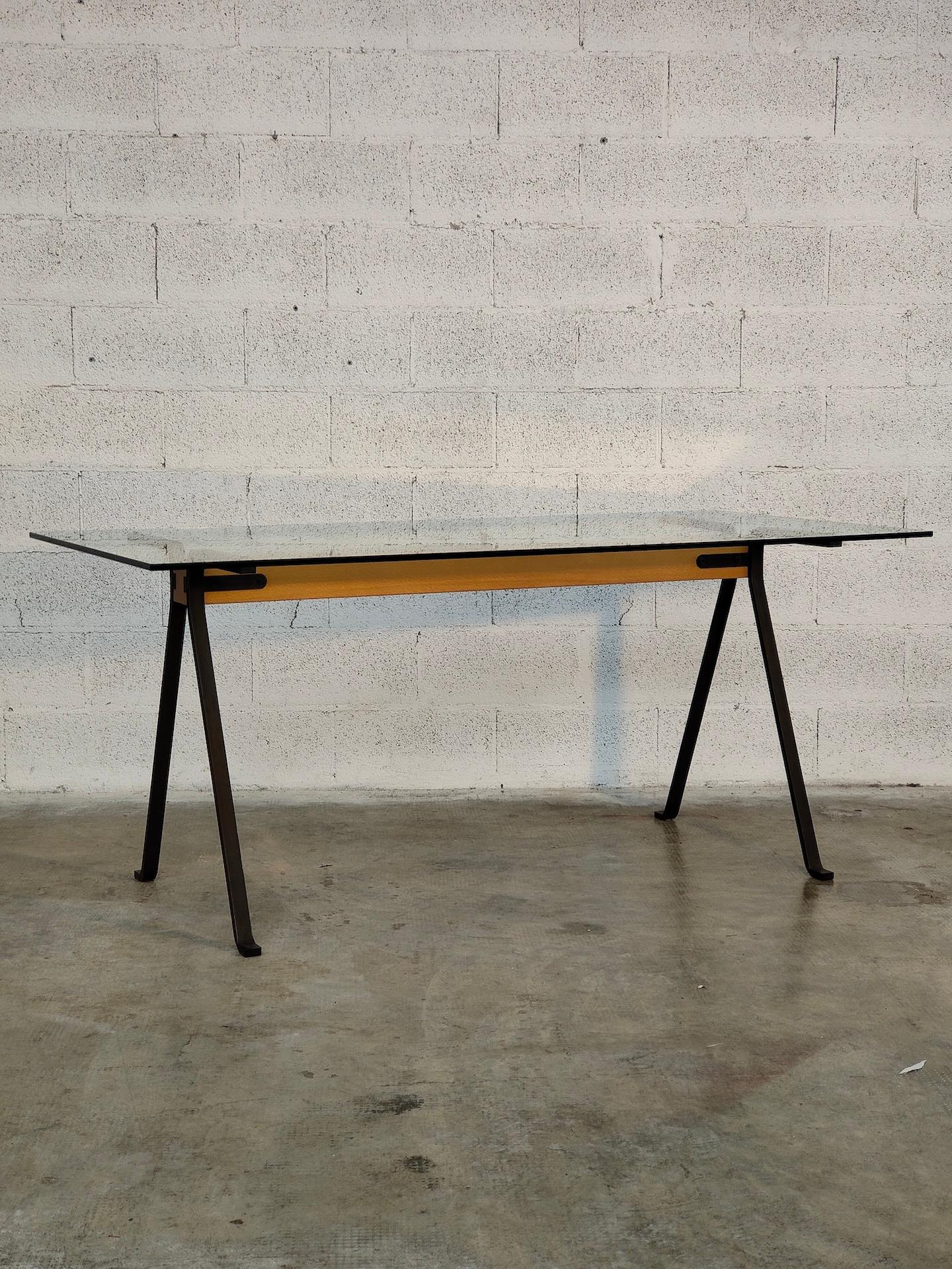 Mid-Century Modern Frate Metal, Glass and Wooden Dining Table by Enzo Mari for Driade 70s