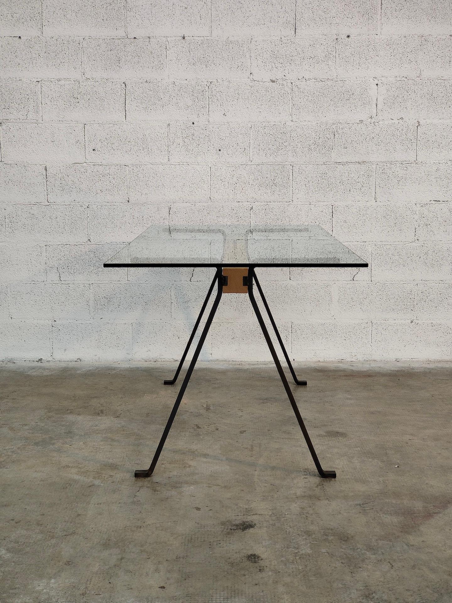 Late 20th Century Frate Metal, Glass and Wooden Dining Table by Enzo Mari for Driade 70s