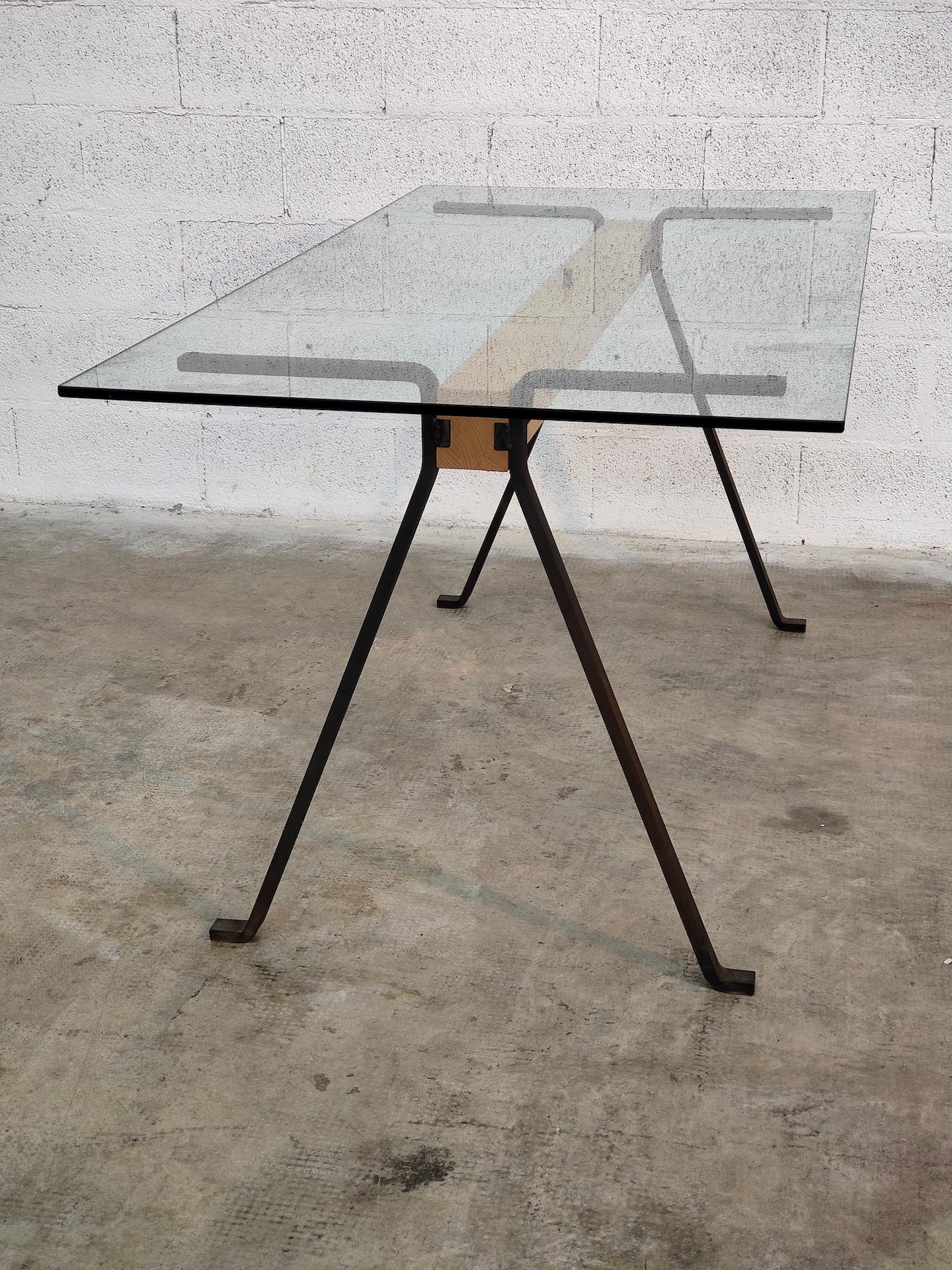 Frate Metal, Glass and Wooden Dining Table by Enzo Mari for Driade 70s 1