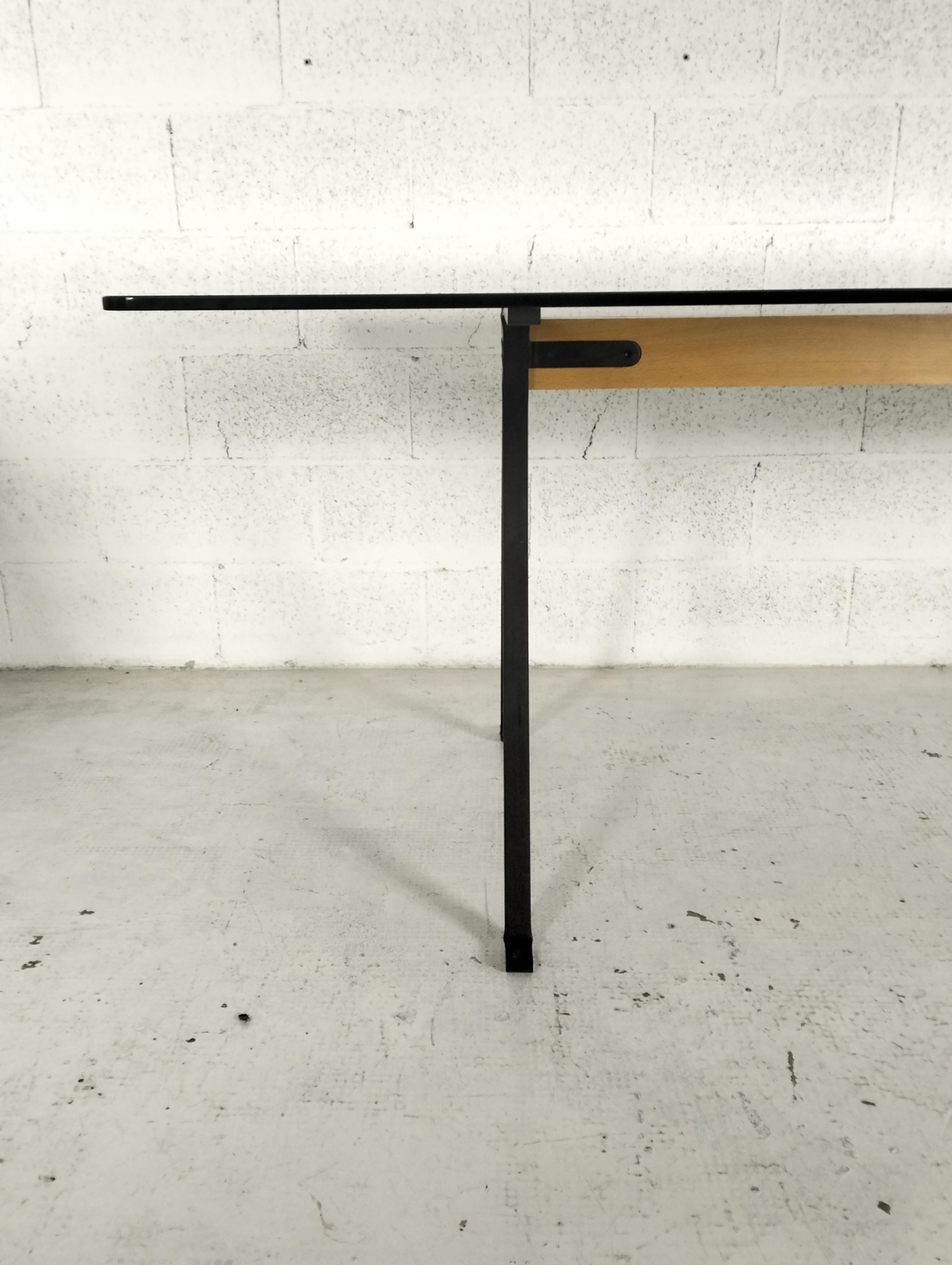 Table de salle à manger Frate en métal, verre et bois d'Enzo Mari pour Driade des années 70 en vente 1
