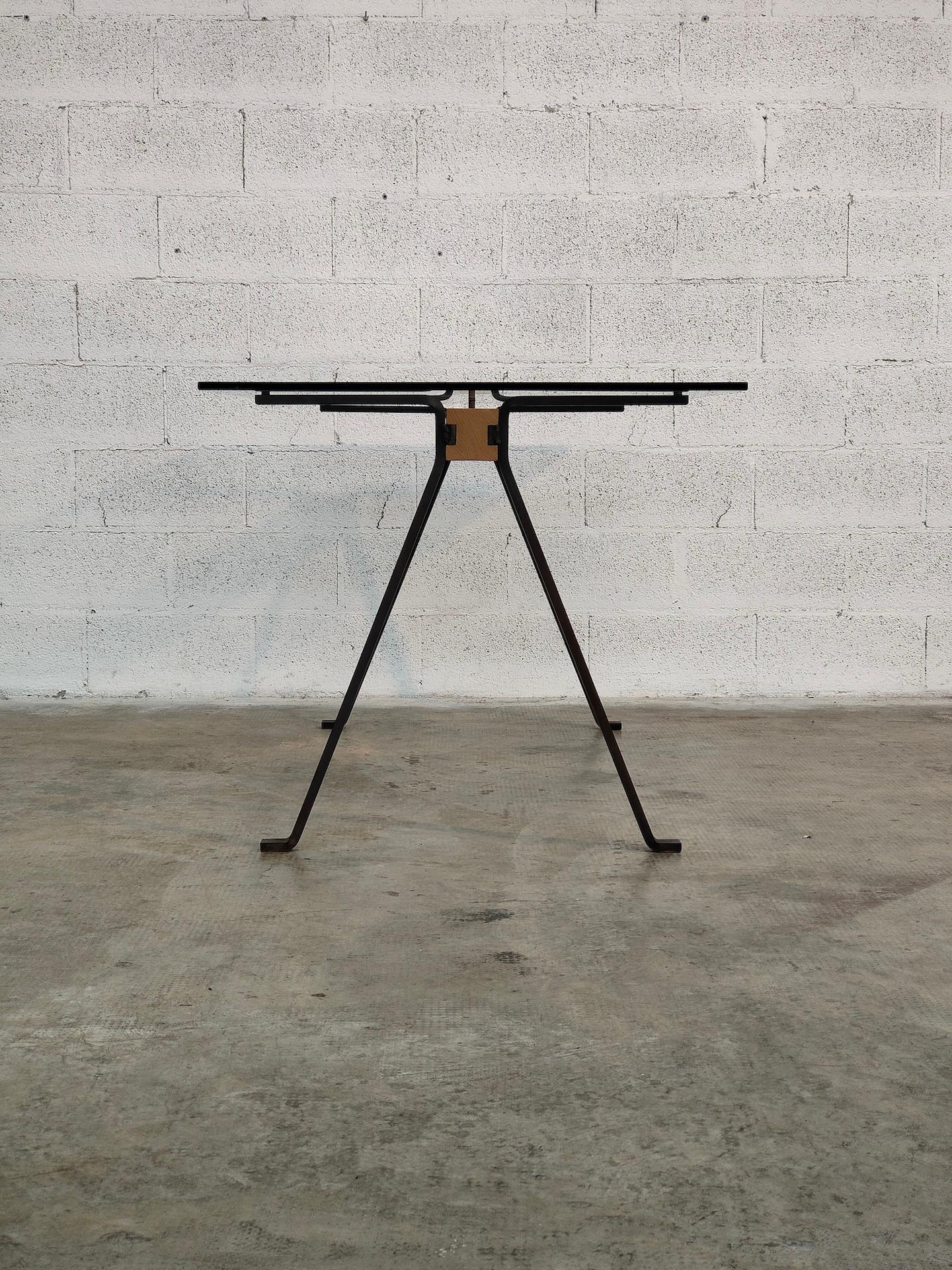 Frate Metal, Glass and Wooden Dining Table by Enzo Mari for Driade 70s 2