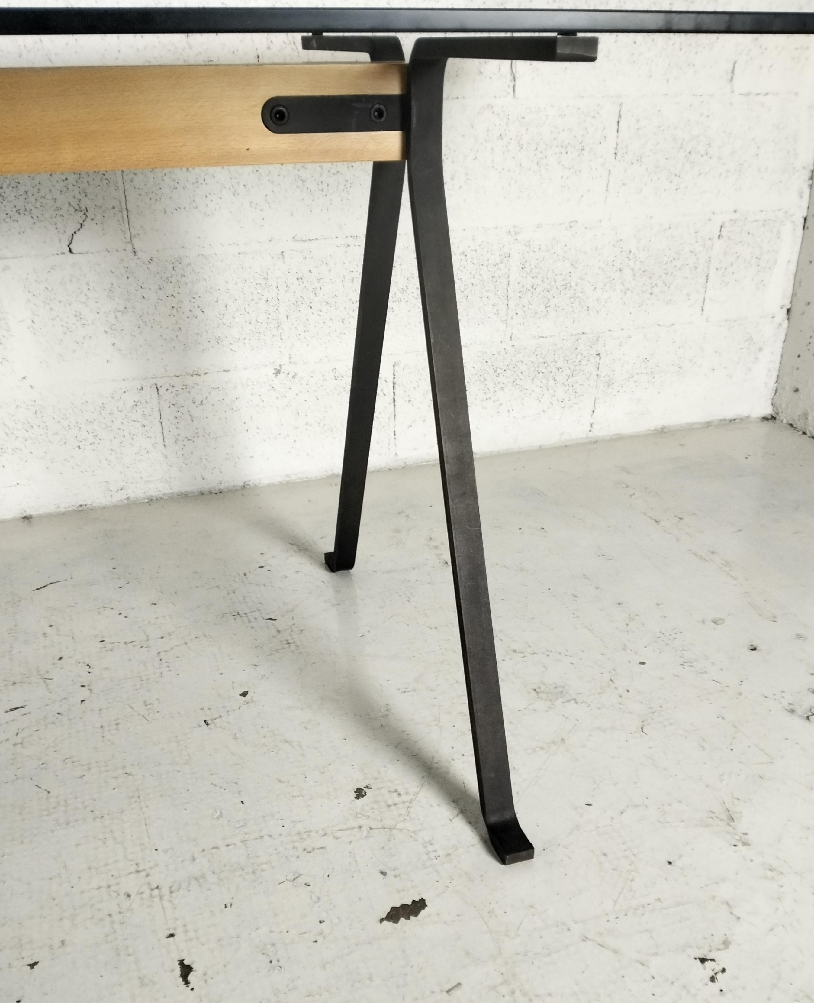 Table de salle à manger Frate en métal, verre et bois d'Enzo Mari pour Driade des années 70 en vente 2