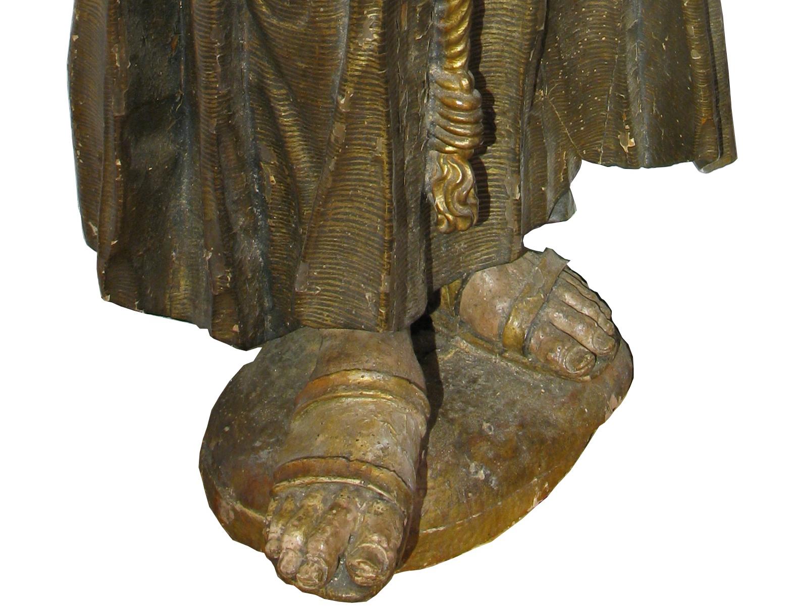 Italian Friar (St. Anthony), polychrome and gilded wood sculpture, 16th century For Sale