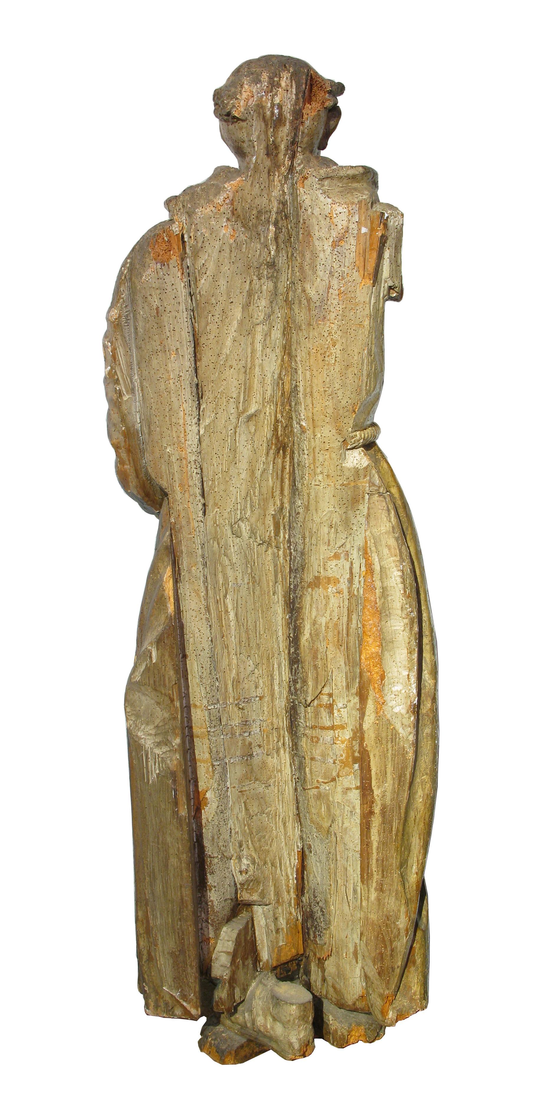 Friar (St. Anthony), polychrome and gilded wood sculpture, 16th century In Fair Condition For Sale In Brescia, IT