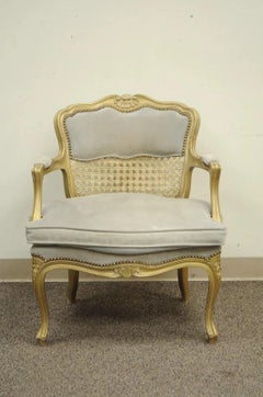 Fratelli Boffi Sillón Bergere de Ante Gris Dorado Estilo Luis XV Francés