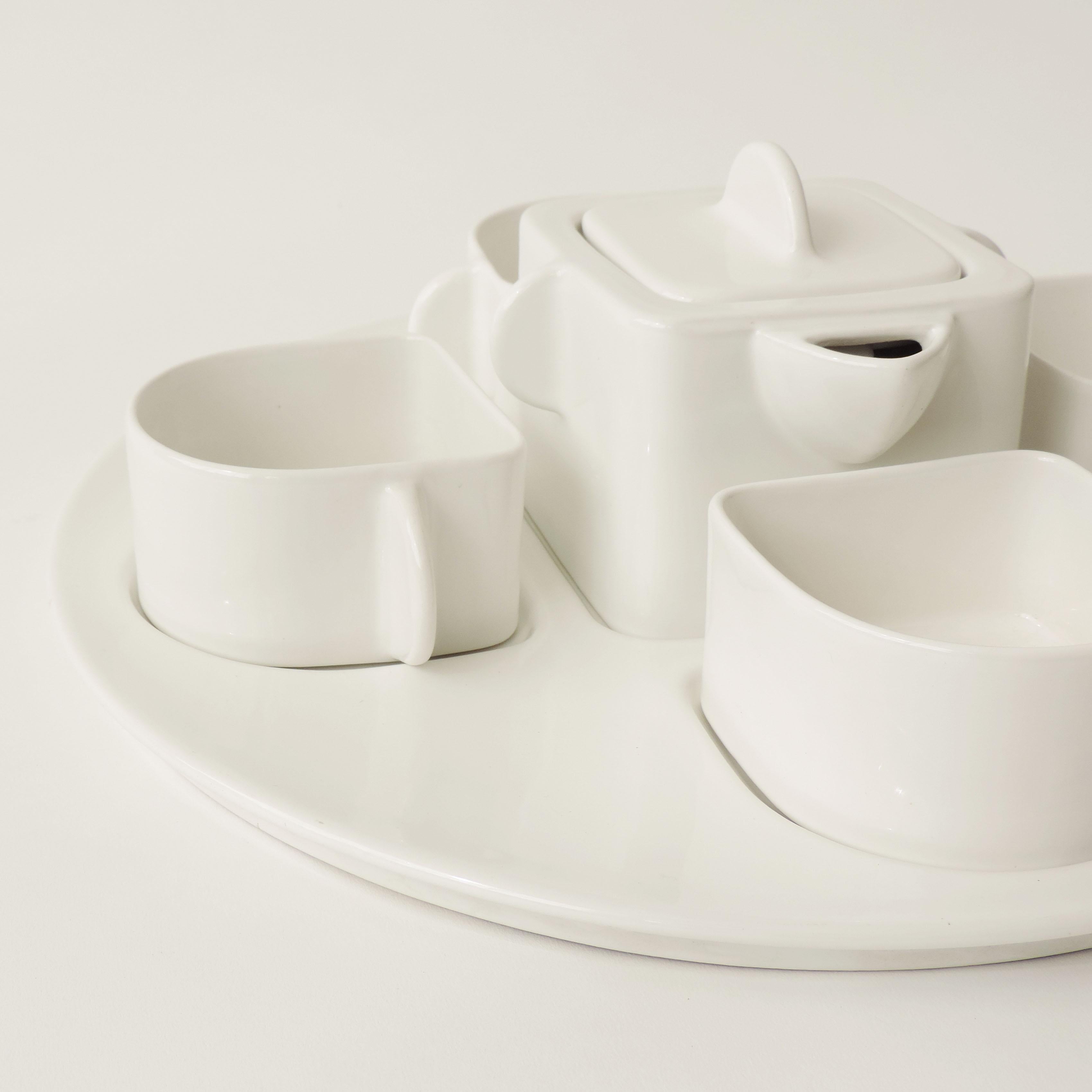 Mid-Century Modern Fratelli Brambilla Coffee Set in White Ceramic, Italy, 1965 For Sale