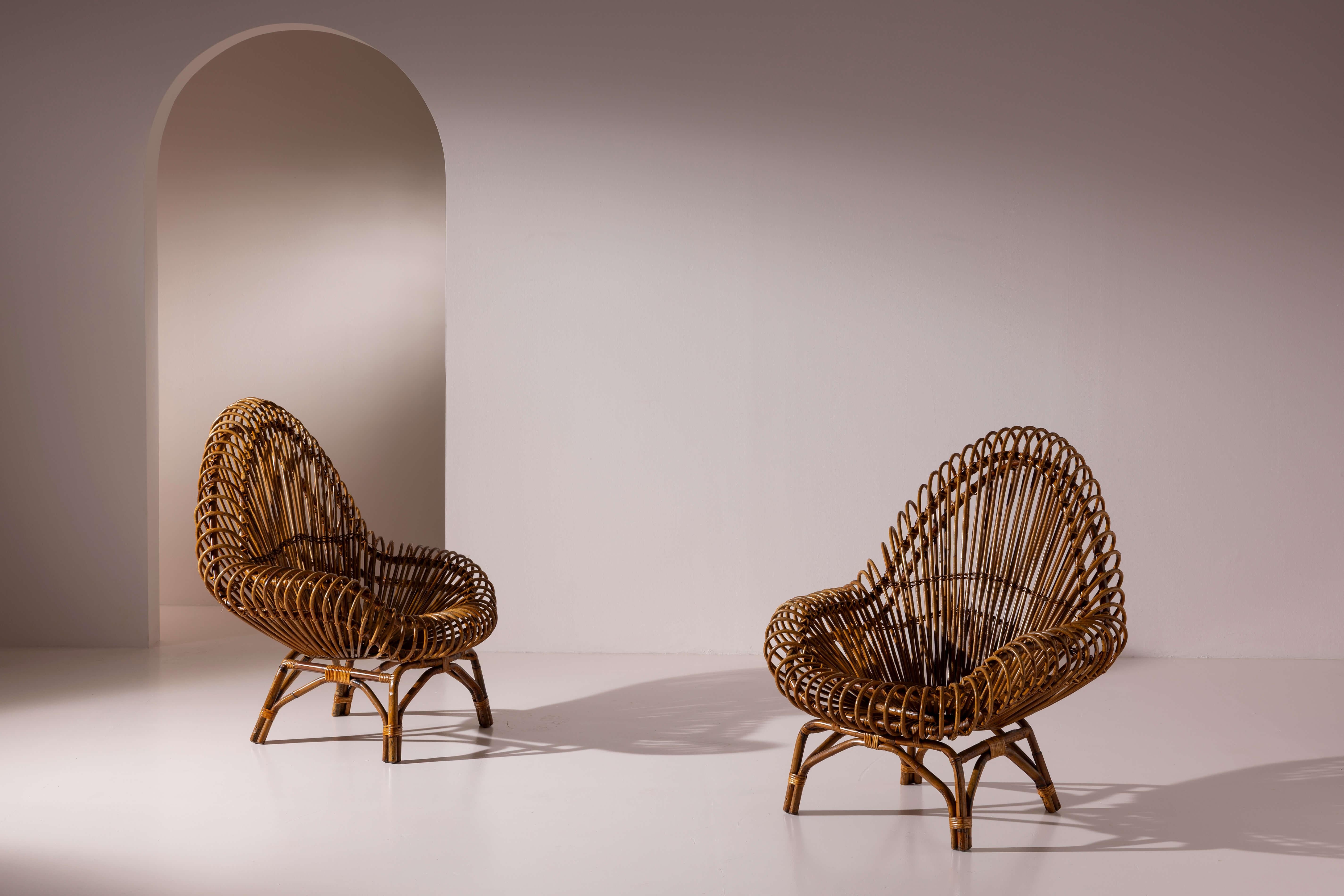 Tumbonas de bambú y ratán Fratelli Castano, Italia, años 60 Moderno de mediados de siglo en venta