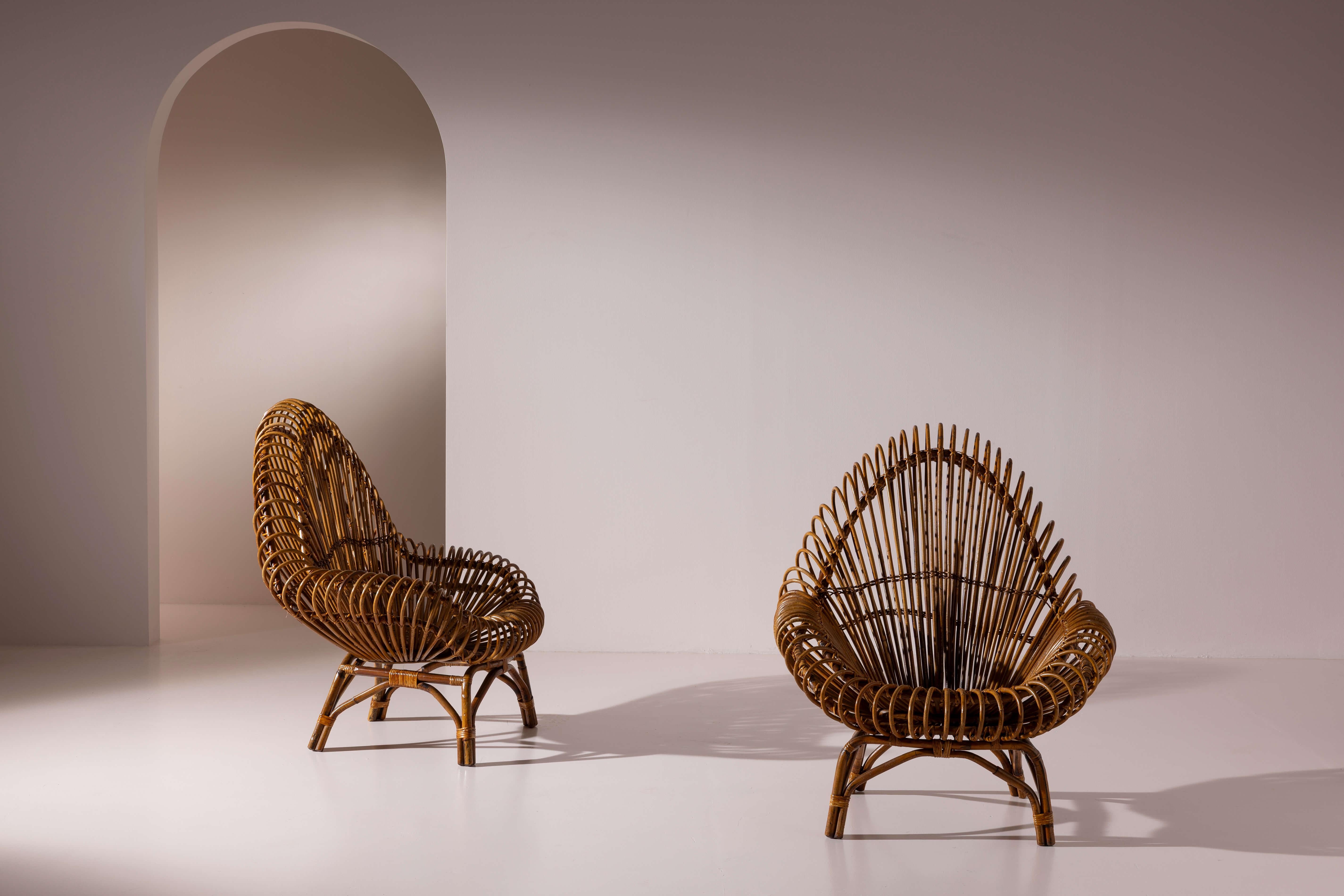 Tumbonas de bambú y ratán Fratelli Castano, Italia, años 60 en Bueno estado para la venta en Chiavari, Liguria