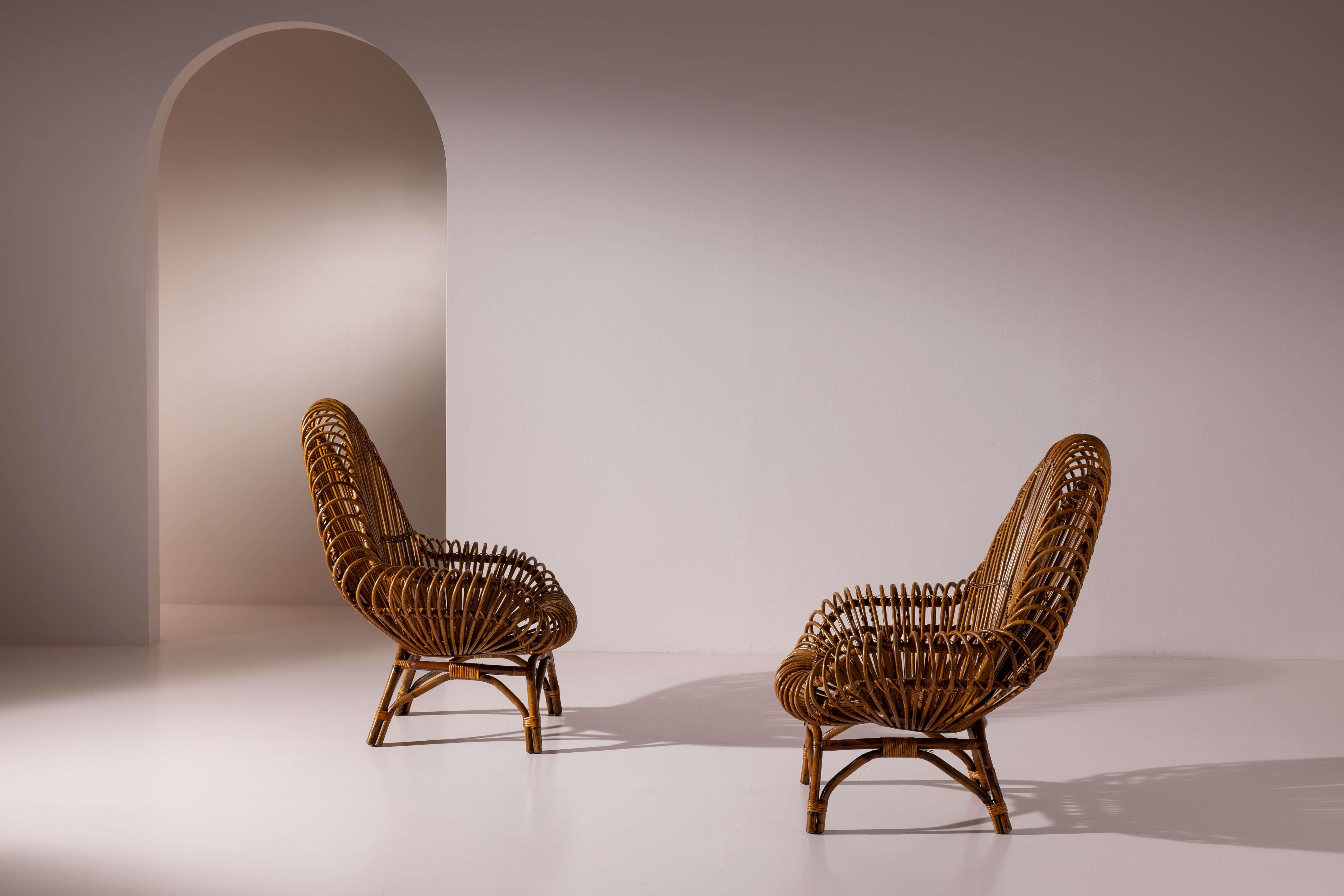 Tumbonas de bambú y ratán Fratelli Castano, Italia, años 60 Bambú en venta