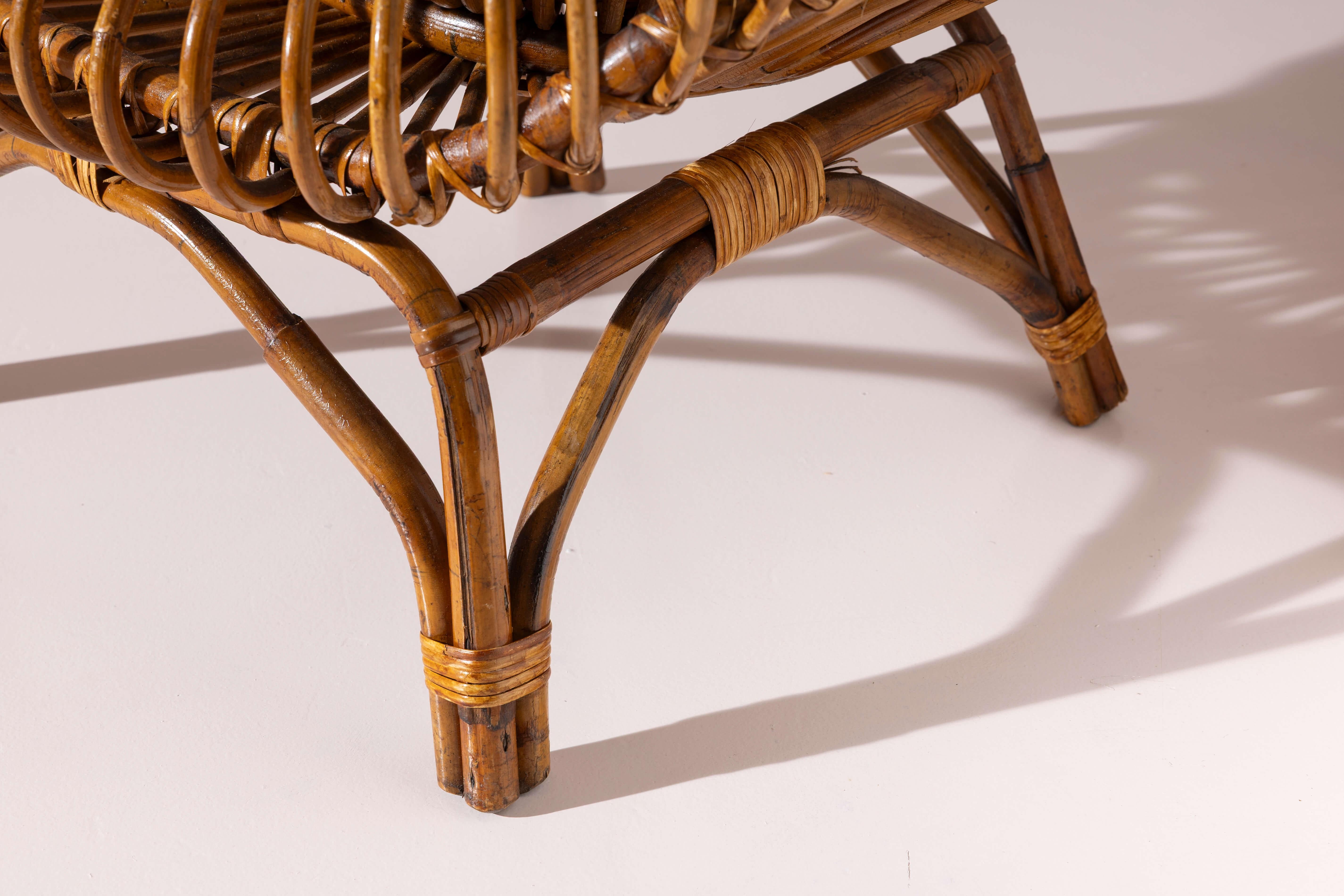 Tumbonas de bambú y ratán Fratelli Castano, Italia, años 60 en venta 1