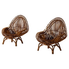 Chaises longues en bambou et rotin de Fratelli Castano, Italie, années 1960