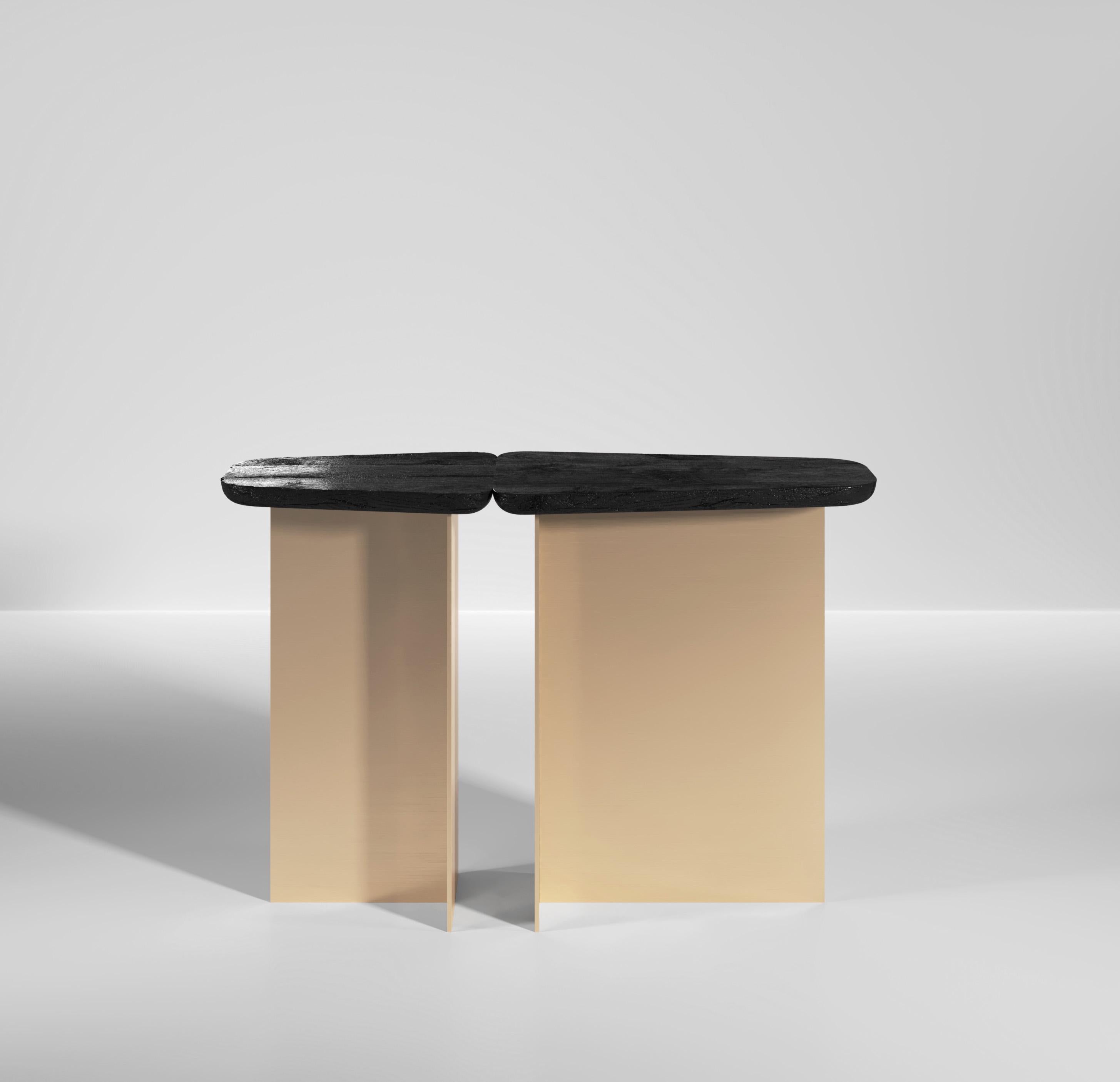 Modern Fratelli Contemporary Console Small in Wood and Brass  For Sale