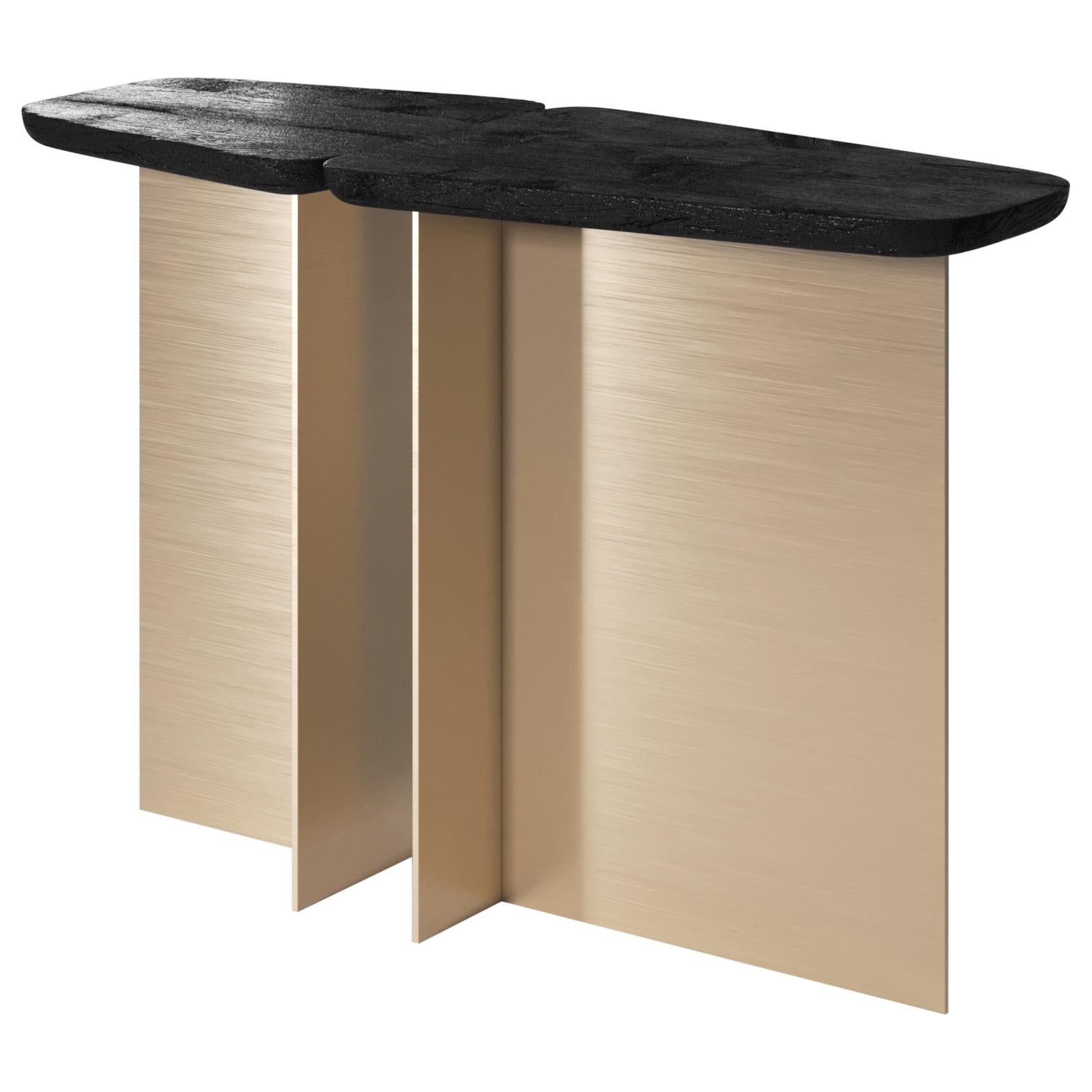 Fratelli Contemporary Console Small in Wood and Brass 