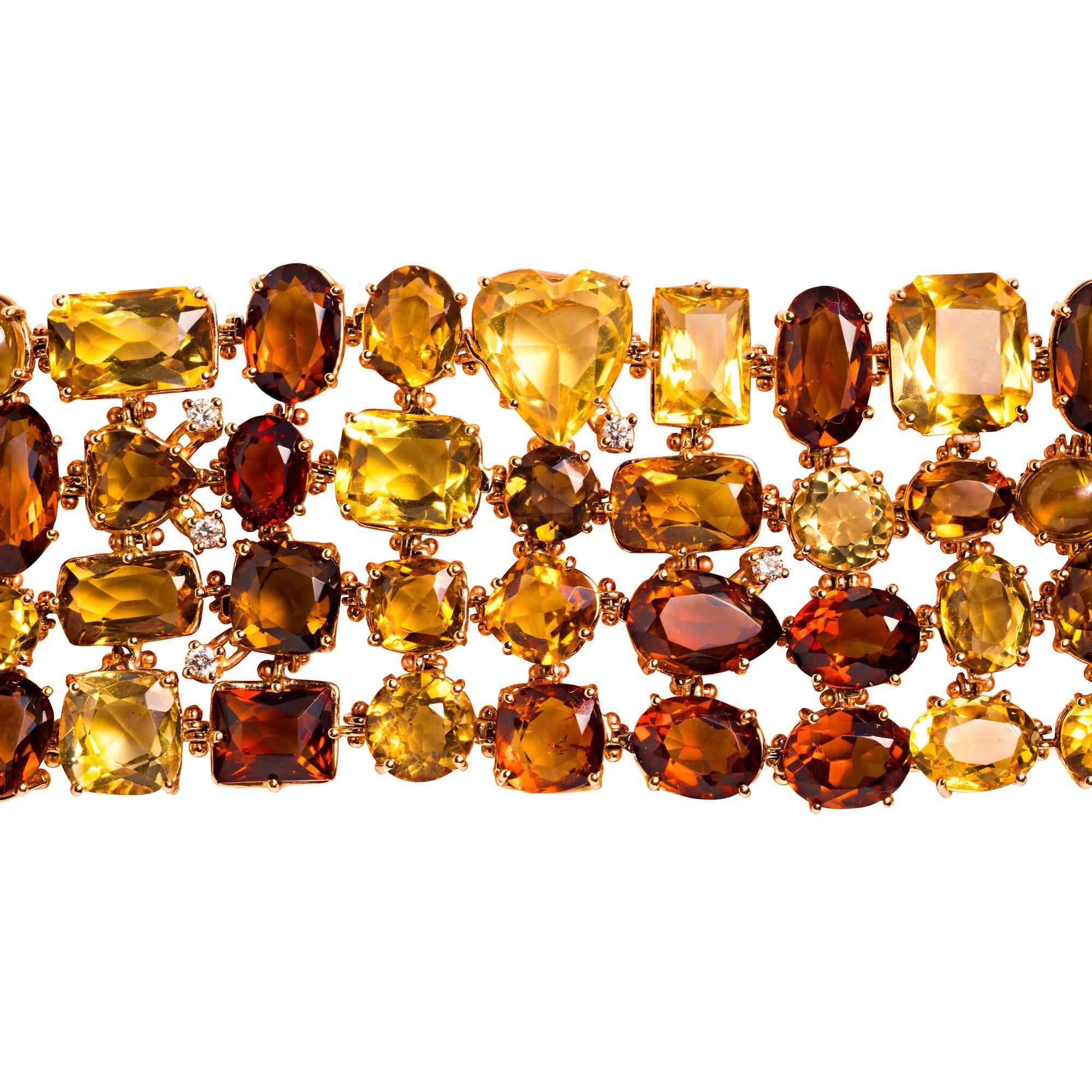 Fratelli Copinni Citrine and Diamond Bracelet in Rose Gold In Excellent Condition For Sale In Weston, MA