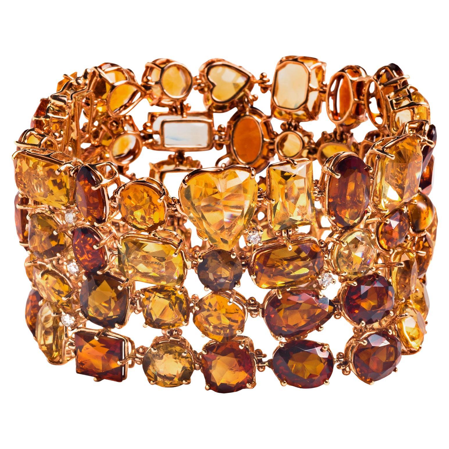 Fratelli Copinni Citrine and Diamond Bracelet in Rose Gold For Sale