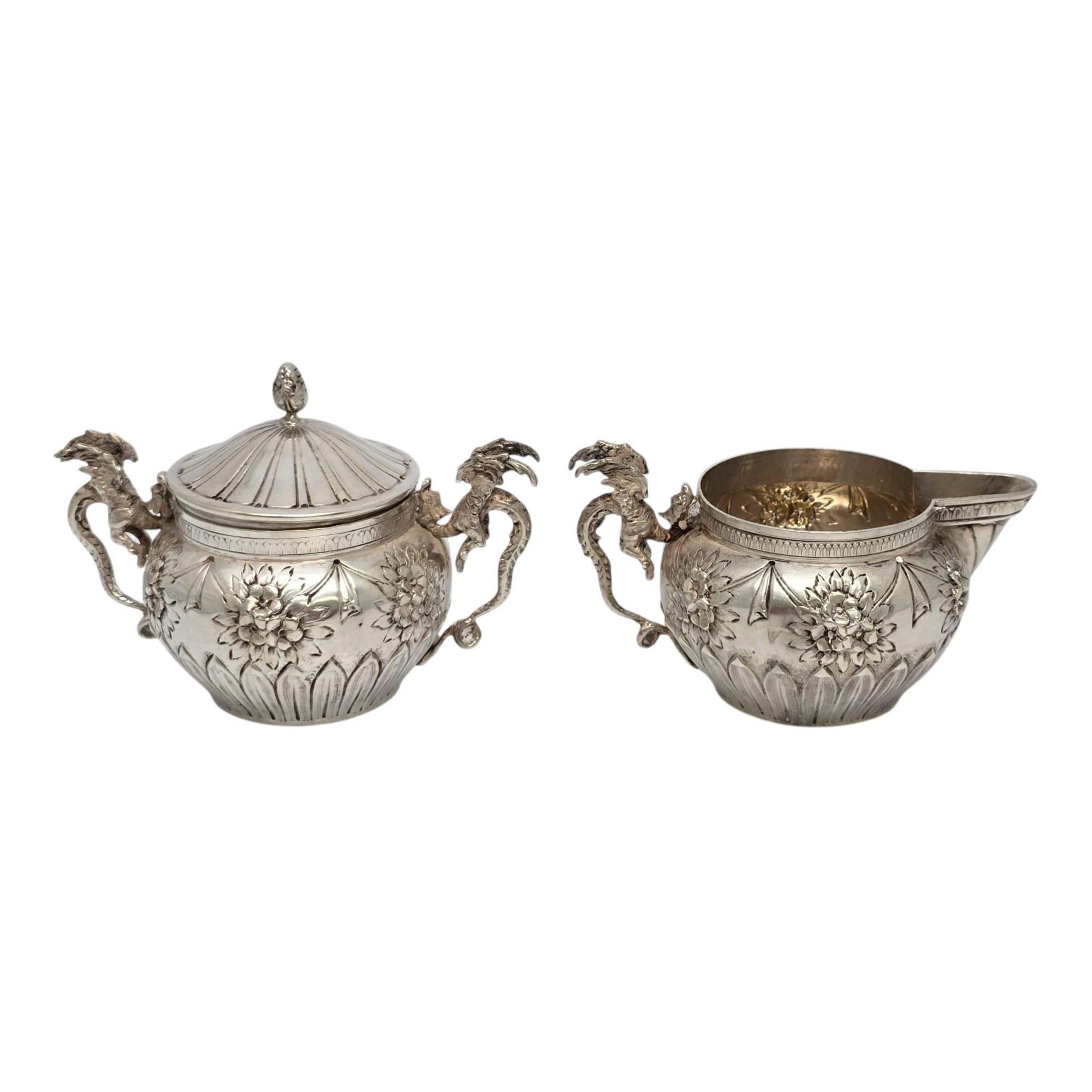 Fratelli Coppini Italy 800 Silver Dragon Creamer and Sugar Bowl Set #21586 In condizioni buone in vendita a Washington Depot, CT