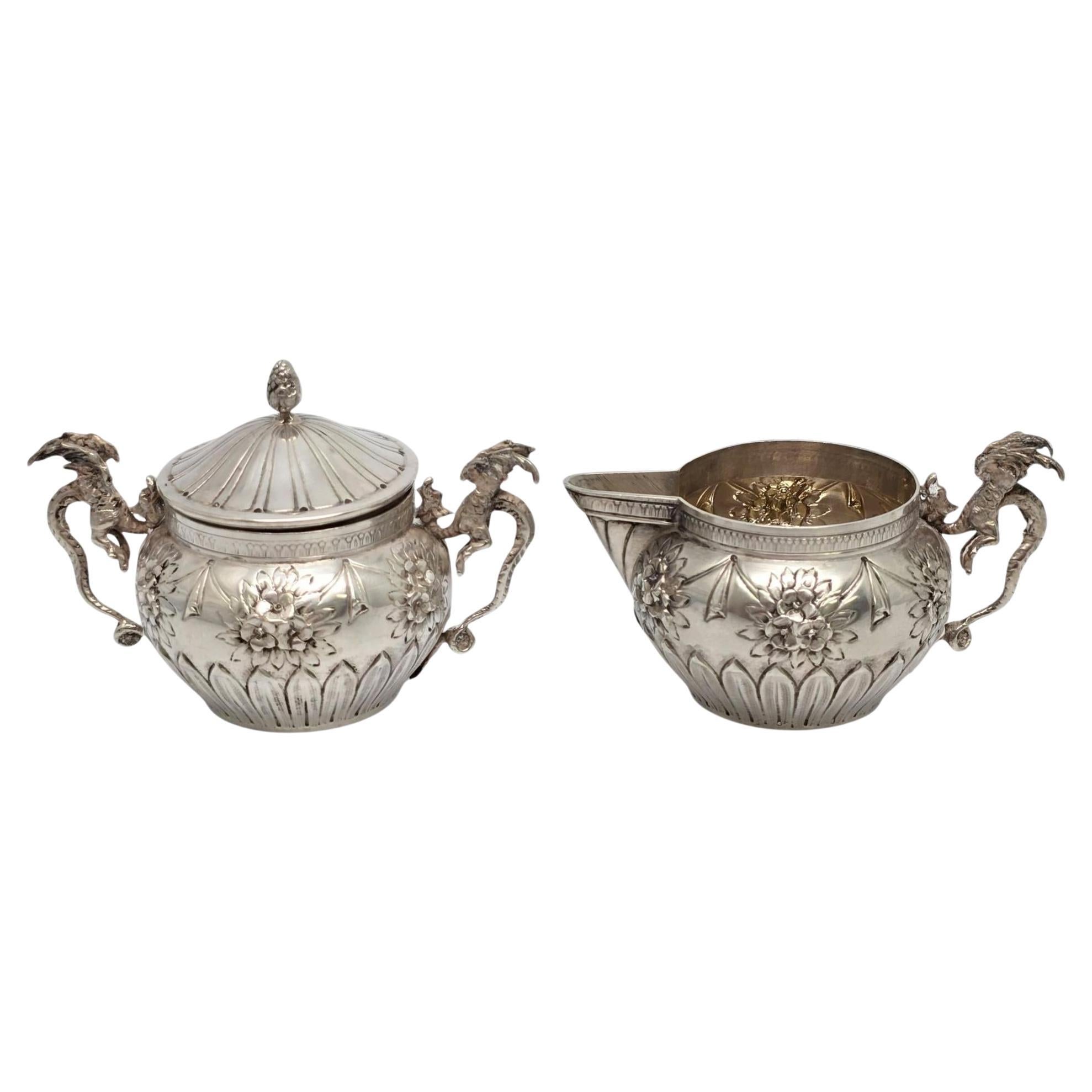 Fratelli Coppini Italy 800 Silver Dragon Creamer and Sugar Bowl Set #21586