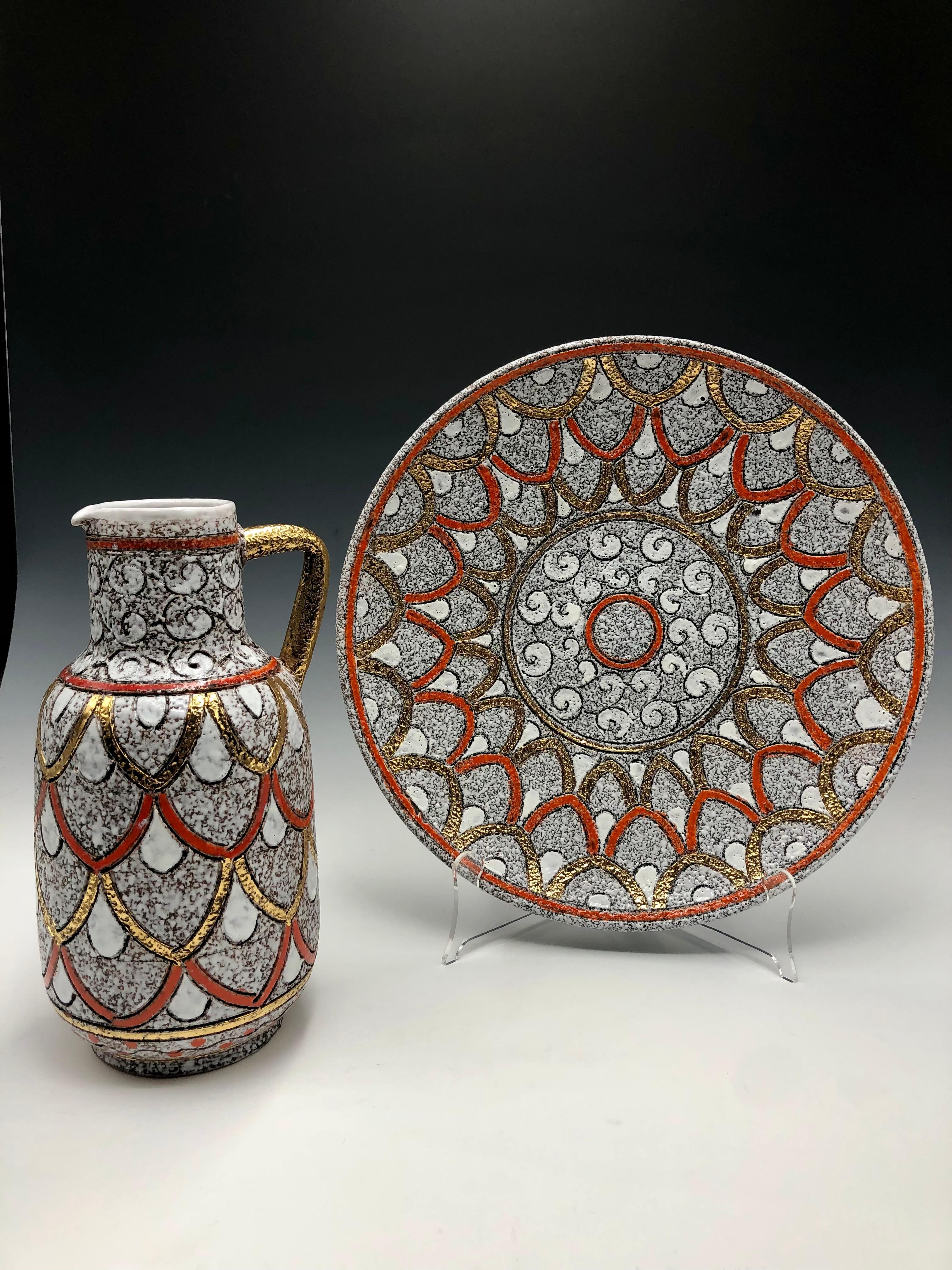 Fratelli Fanciullacci Elbee orange & gold ceramic pottery set For Sale 9