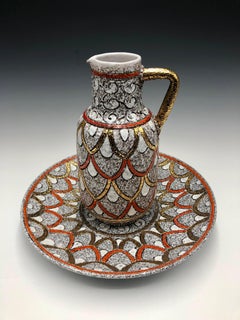 Fratelli Fanciullacci Elbee Orange & Gold Ceramic Pottery Set