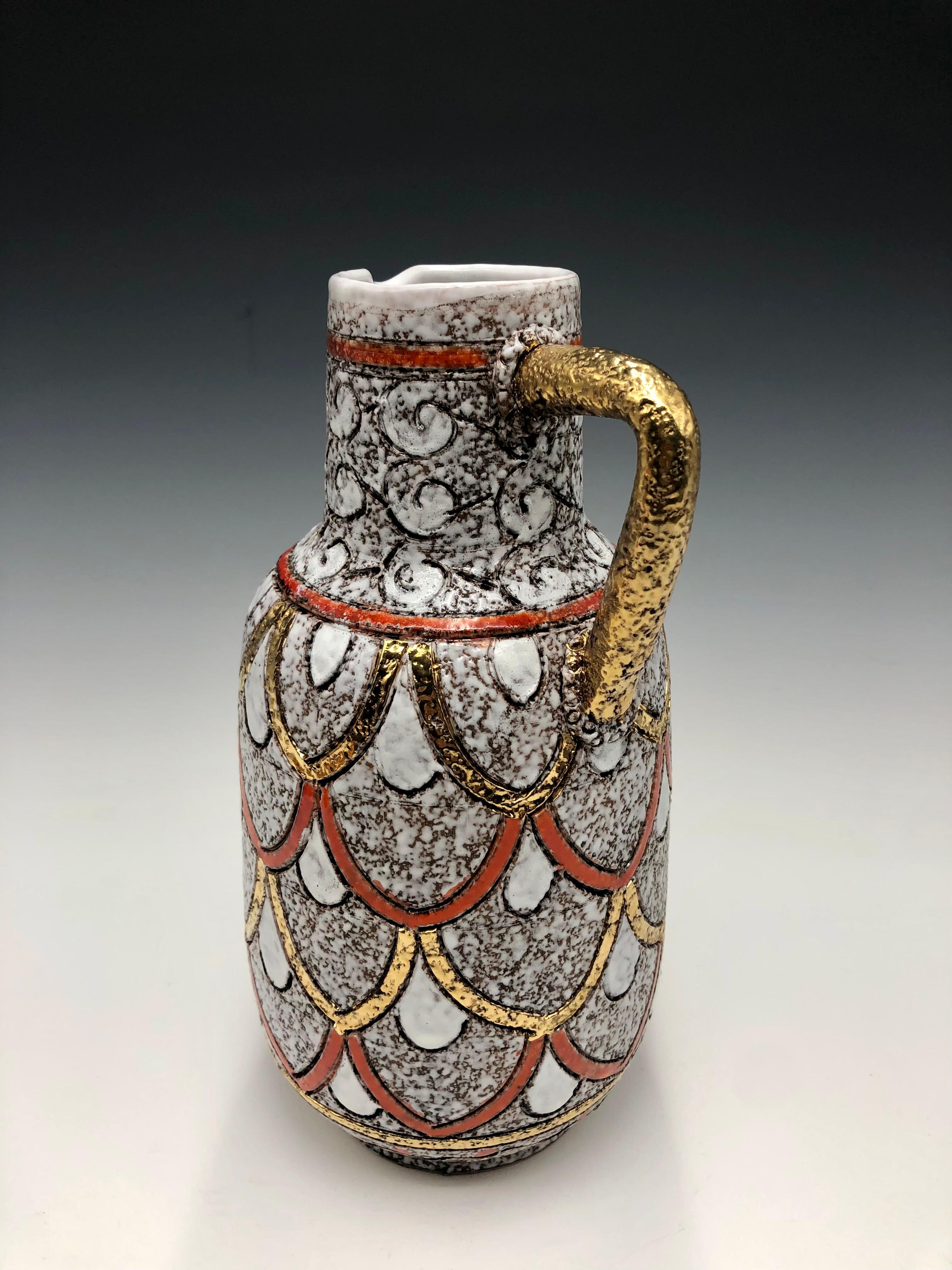 Fratelli Fanciullacci Elbee orange & gold ceramic pottery set For Sale 2