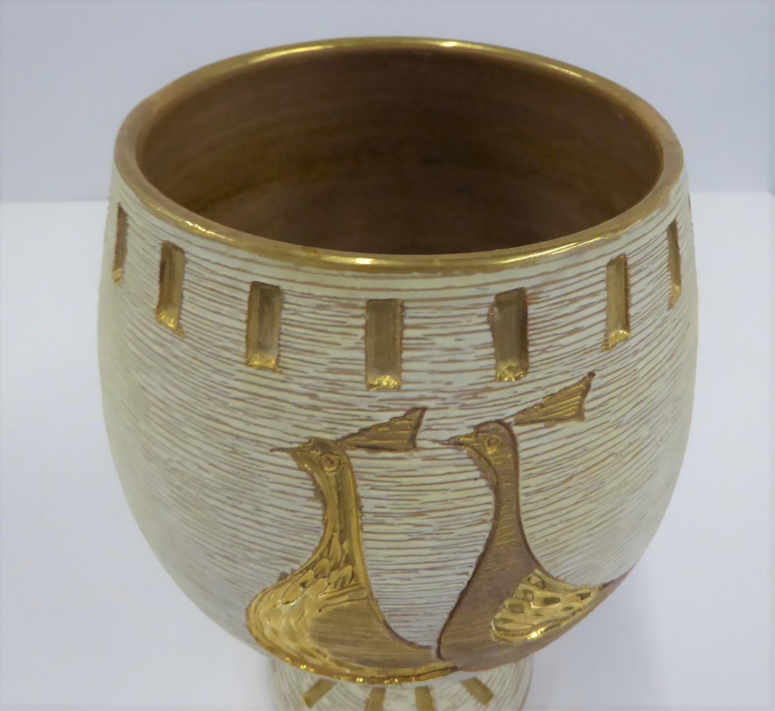 Ceramic Fratelli Fanciullacci Chalice Shaped Textured Italian Modern Pottery Vase, 1960s