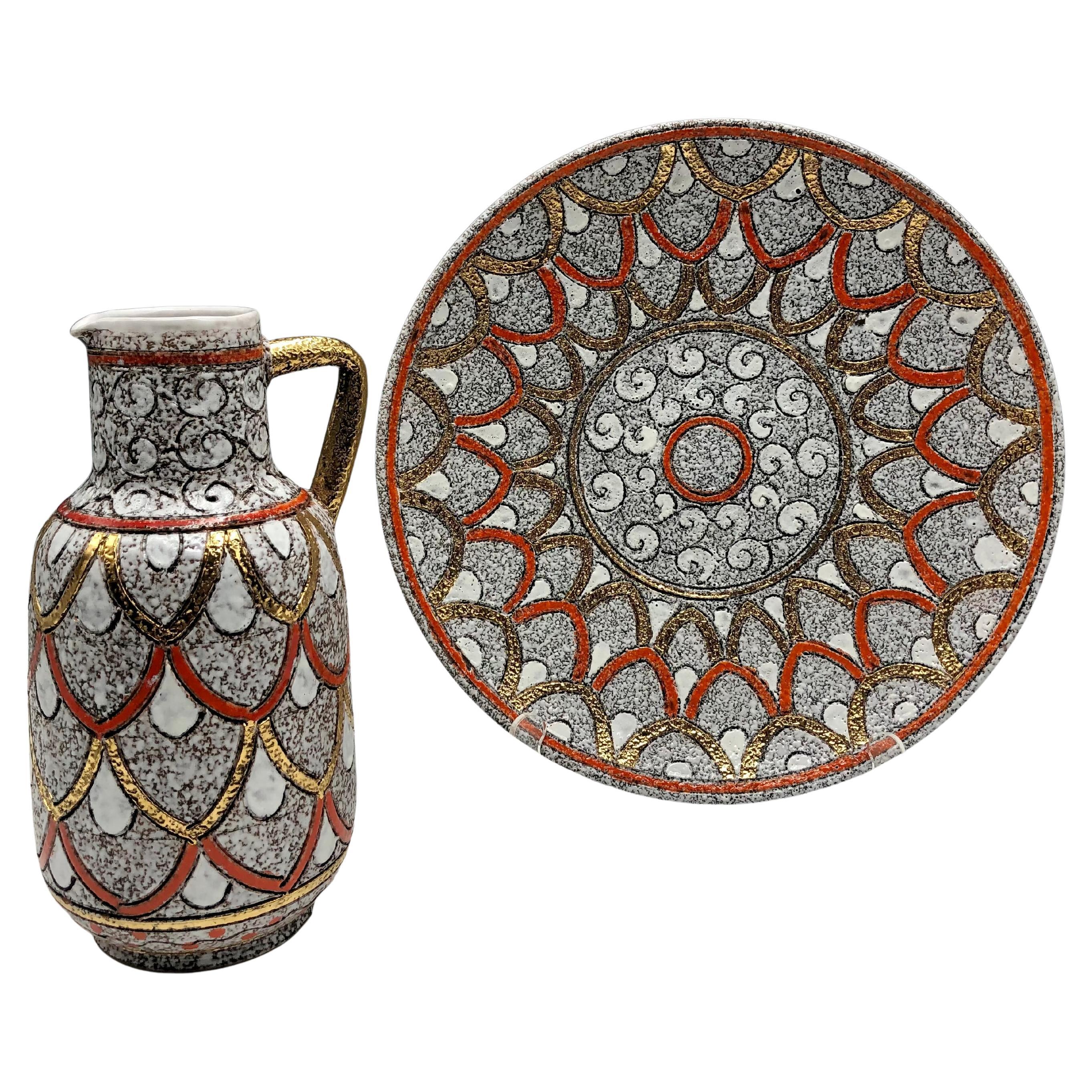 Fratelli Fanciullacci Ellbee signed ceramic pitcher and charger set For Sale