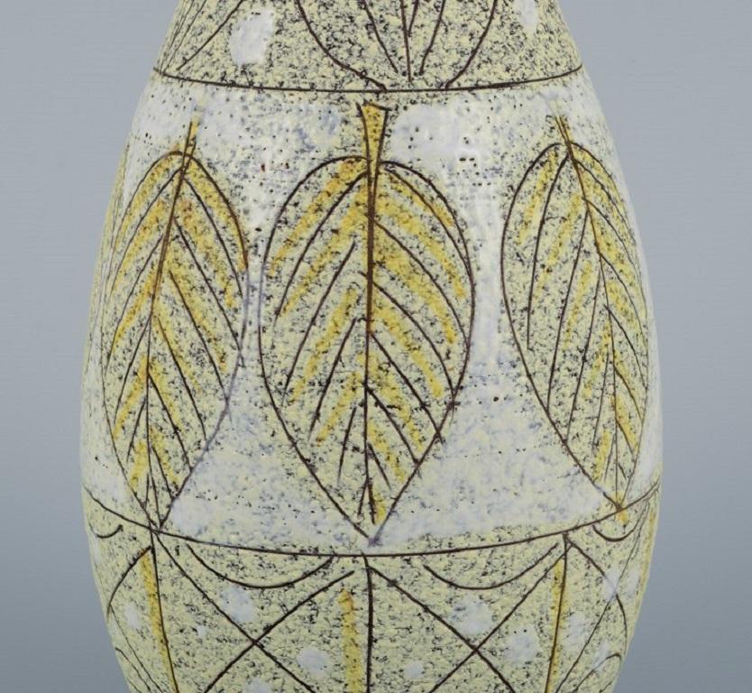 Mid-Century Modern Fratelli Fanciullacci, Italy, Unique Ceramic Vase Decorated with Leaves For Sale