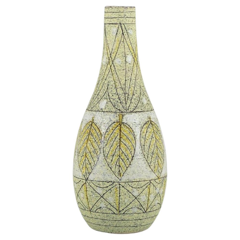 Fratelli Fanciullacci, Italy, Unique Ceramic Vase Decorated with Leaves For Sale