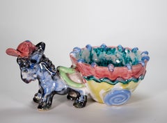 Fratelli Fanciullacci Majolica Bowl, Donkey with Cart, Italy Mid Century