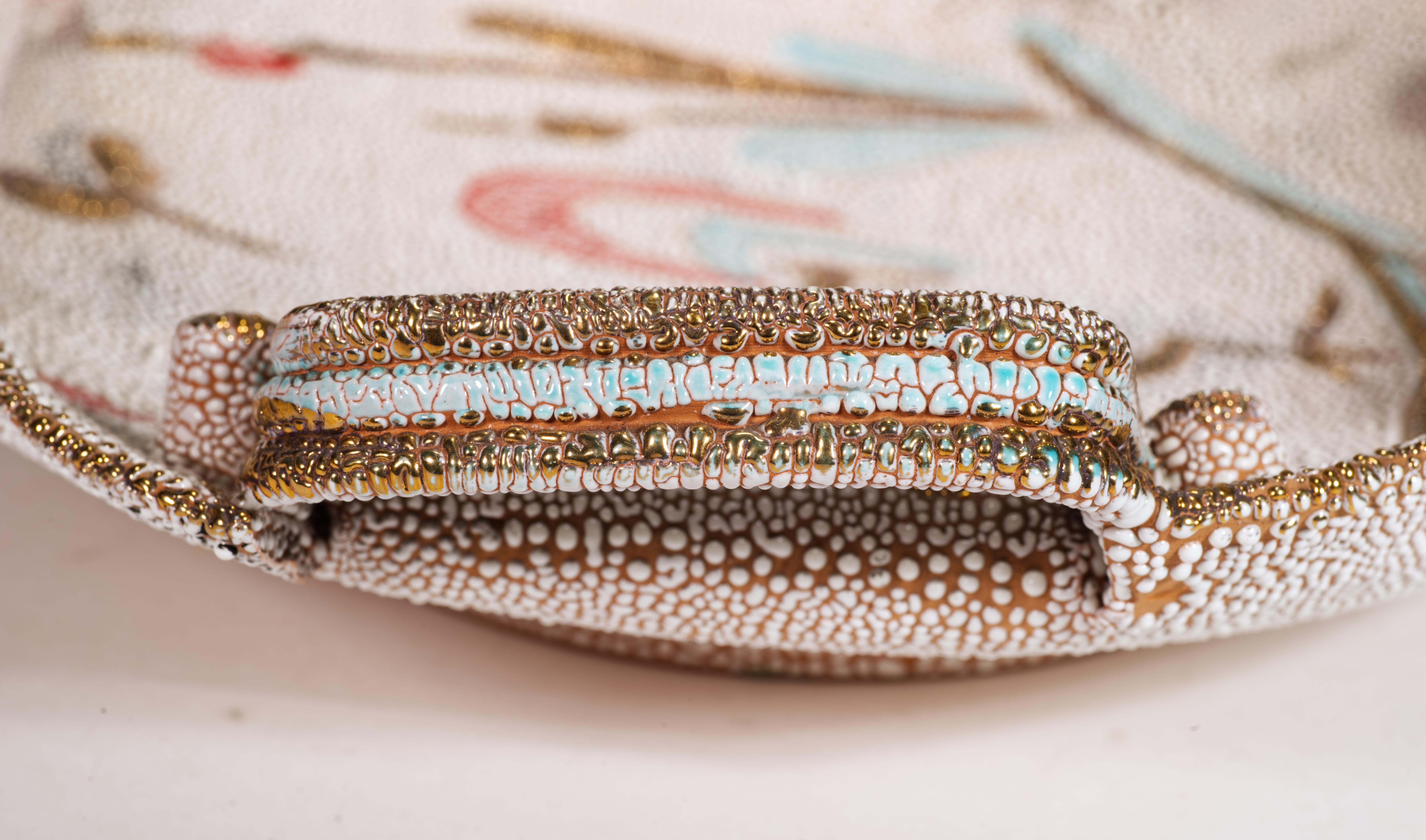 Gold Fratelli Fanciullacci Majolica Bowl or Tray, Textured Glaze, Italy 1950s-1960s For Sale
