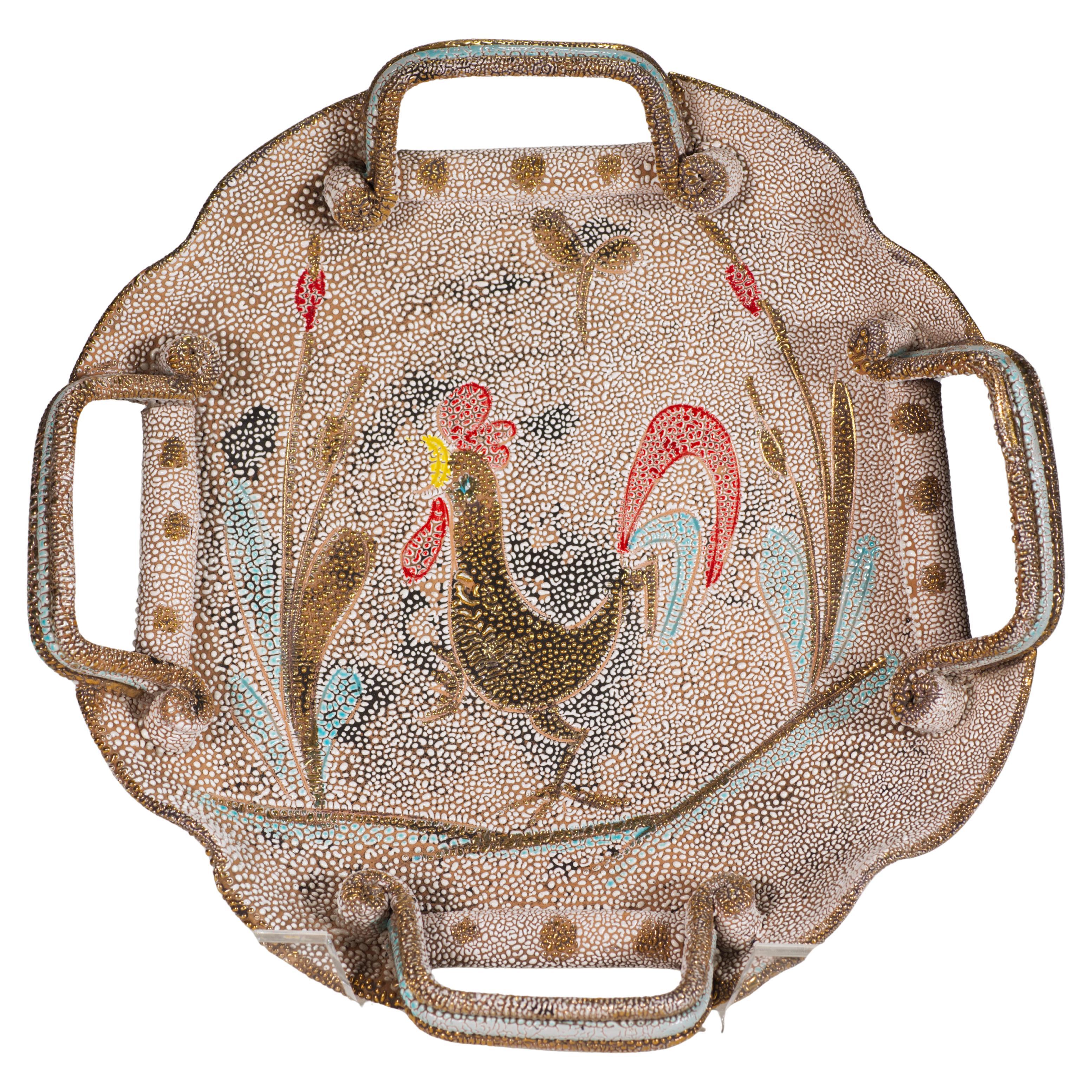 Fratelli Fanciullacci Majolica Bowl or Tray, Textured Glaze, Italy 1950s-1960s For Sale