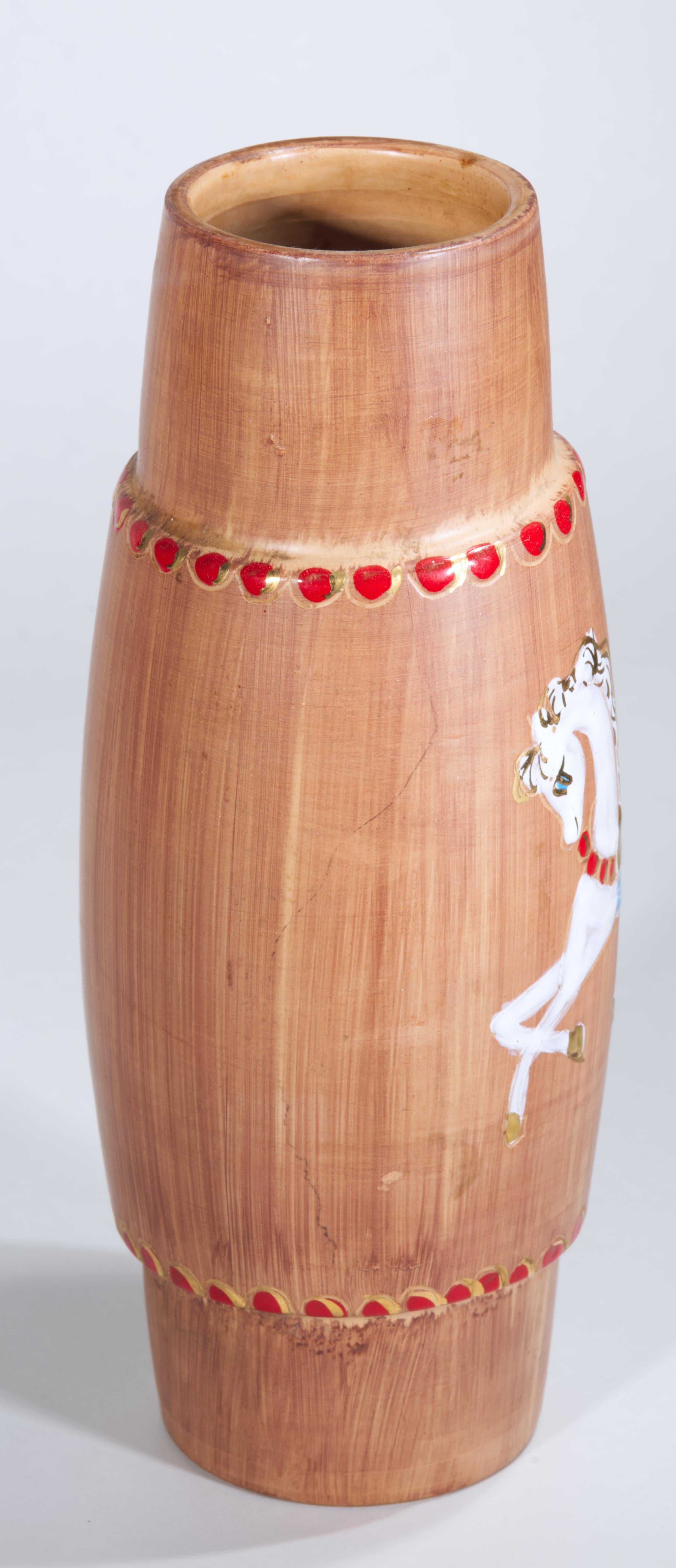Fratelli Fanciullacci Majolika Vase Pferd Dekor, Italien 1950er-1960er (Italienisch) im Angebot