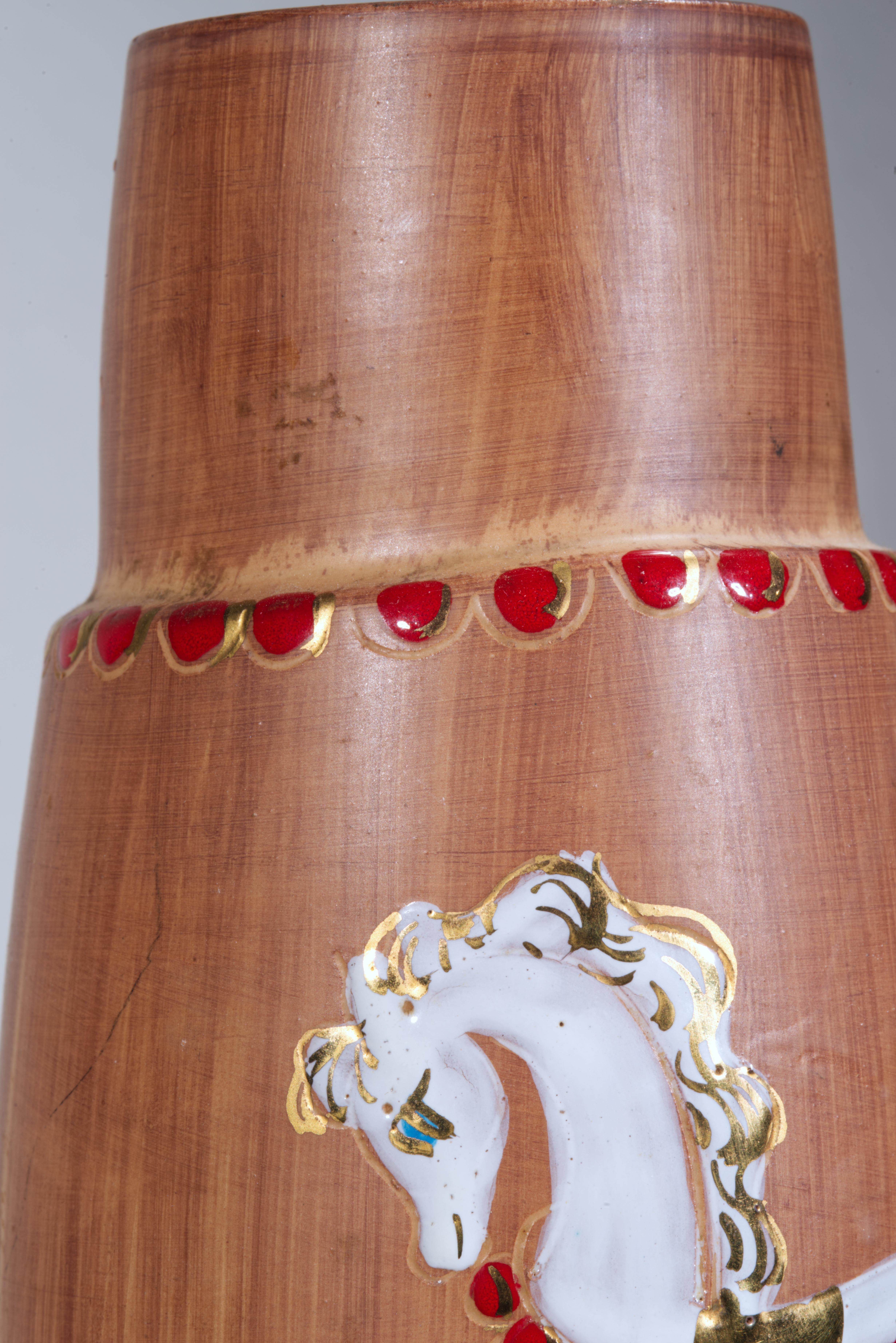 Fratelli Fanciullacci Majolika Vase Pferd Dekor, Italien 1950er-1960er (Handgefertigt) im Angebot
