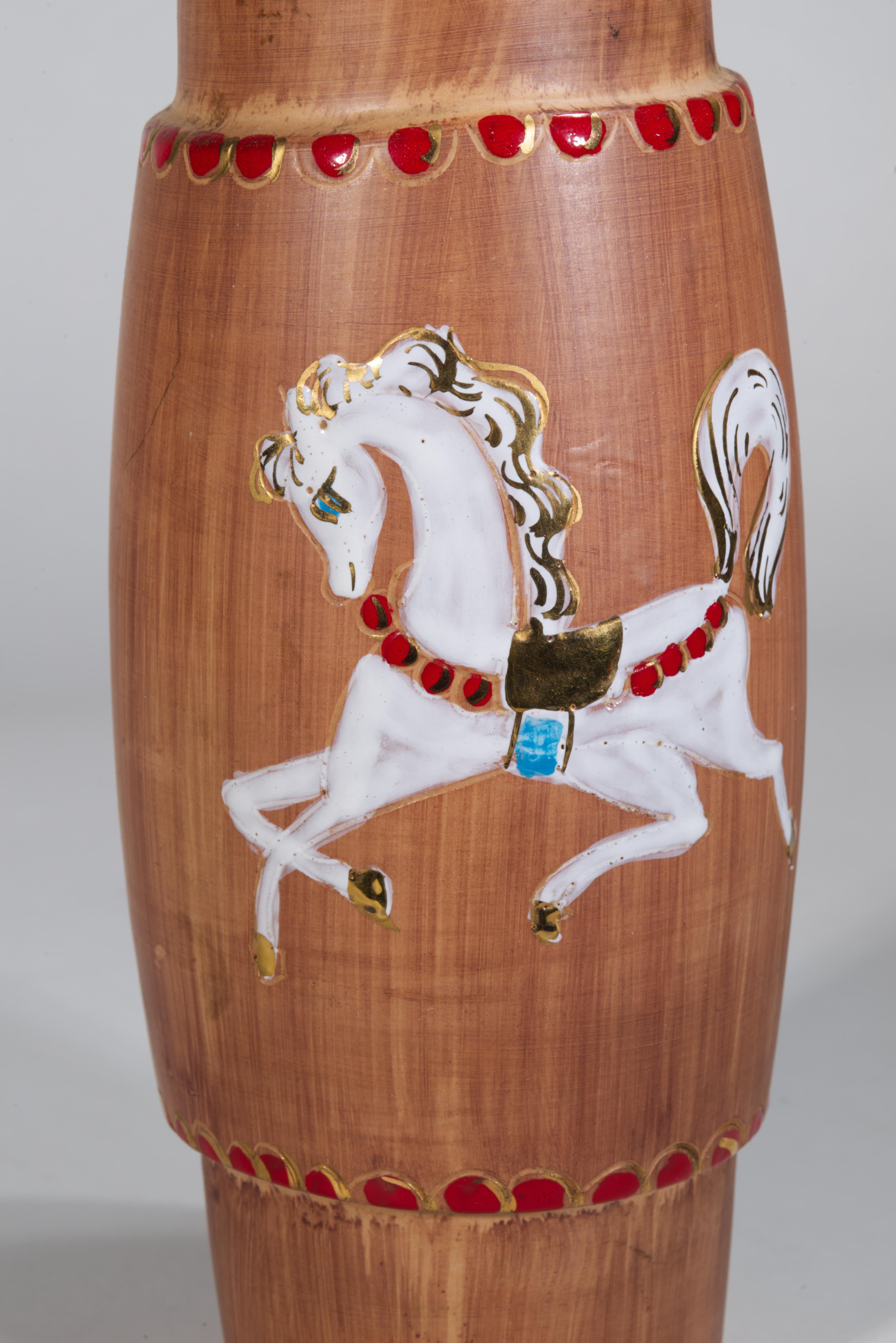 Fratelli Fanciullacci Majolika Vase Pferd Dekor, Italien 1950er-1960er (20. Jahrhundert) im Angebot