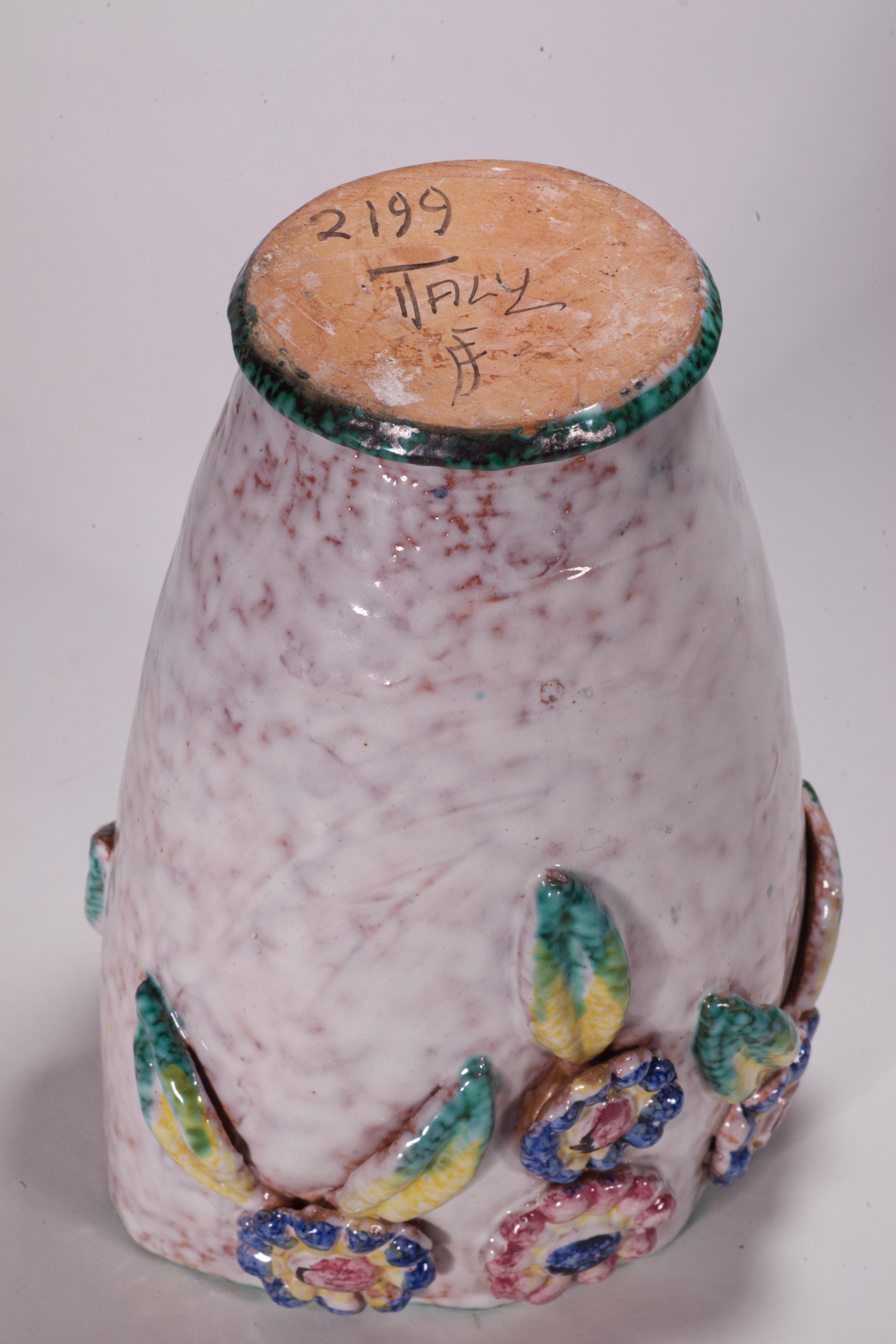 Fratelli Fanciullacci Majolica Vase with Floral Decor, Italy Mid Century In Good Condition For Sale In Clifton Springs, NY
