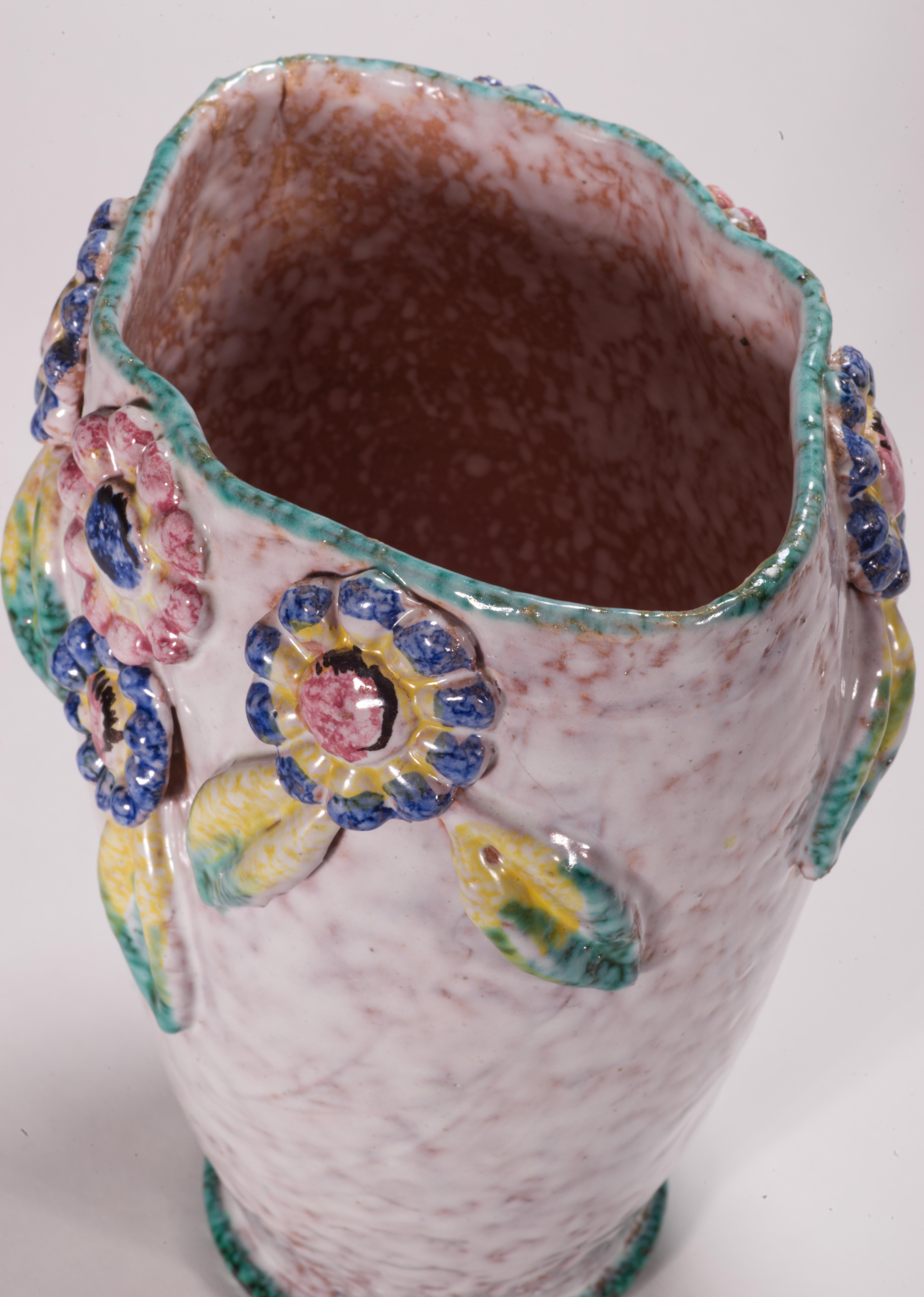 20th Century Fratelli Fanciullacci Majolica Vase with Floral Decor, Italy Mid Century For Sale