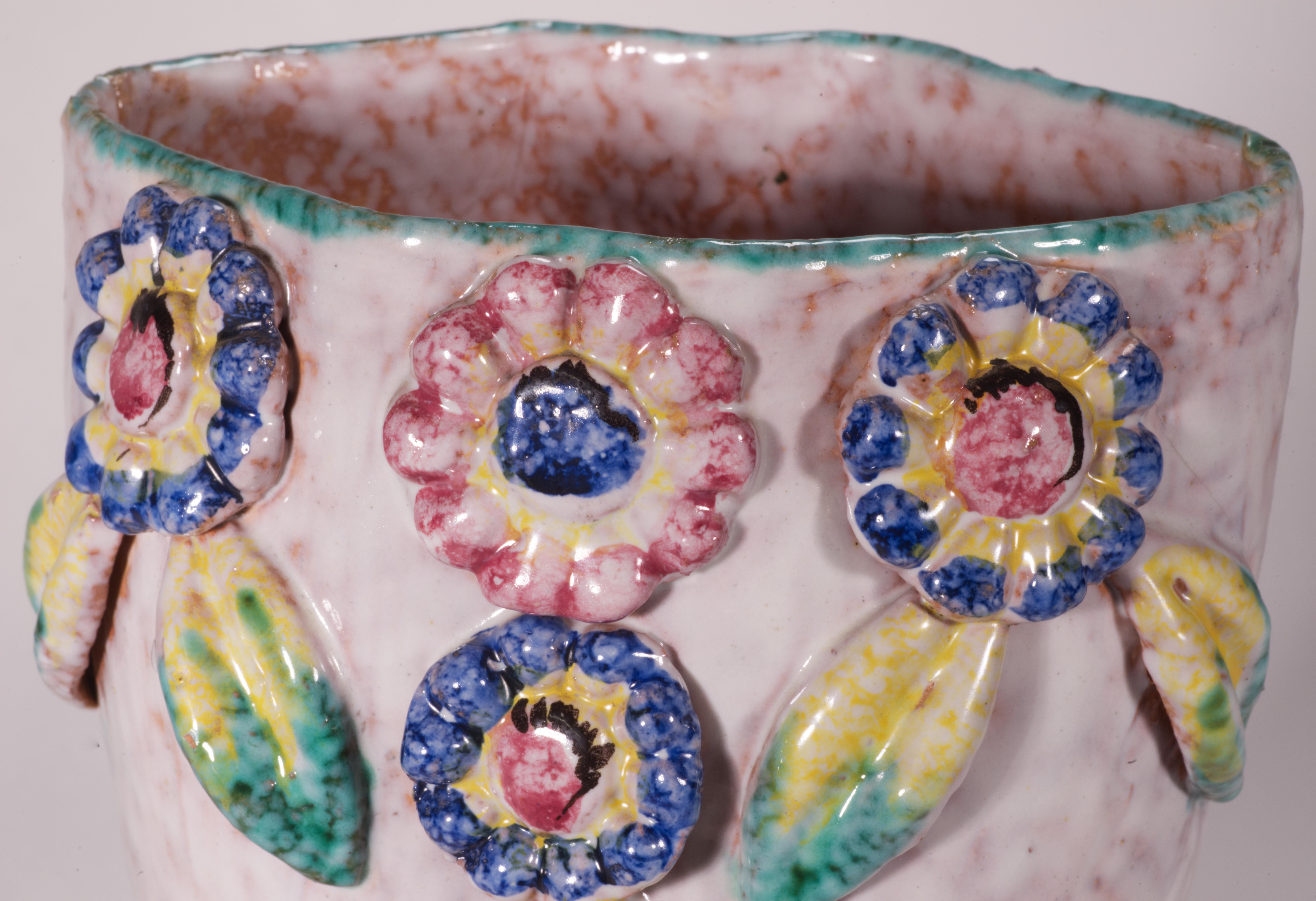 Ceramic Fratelli Fanciullacci Majolica Vase with Floral Decor, Italy Mid Century For Sale