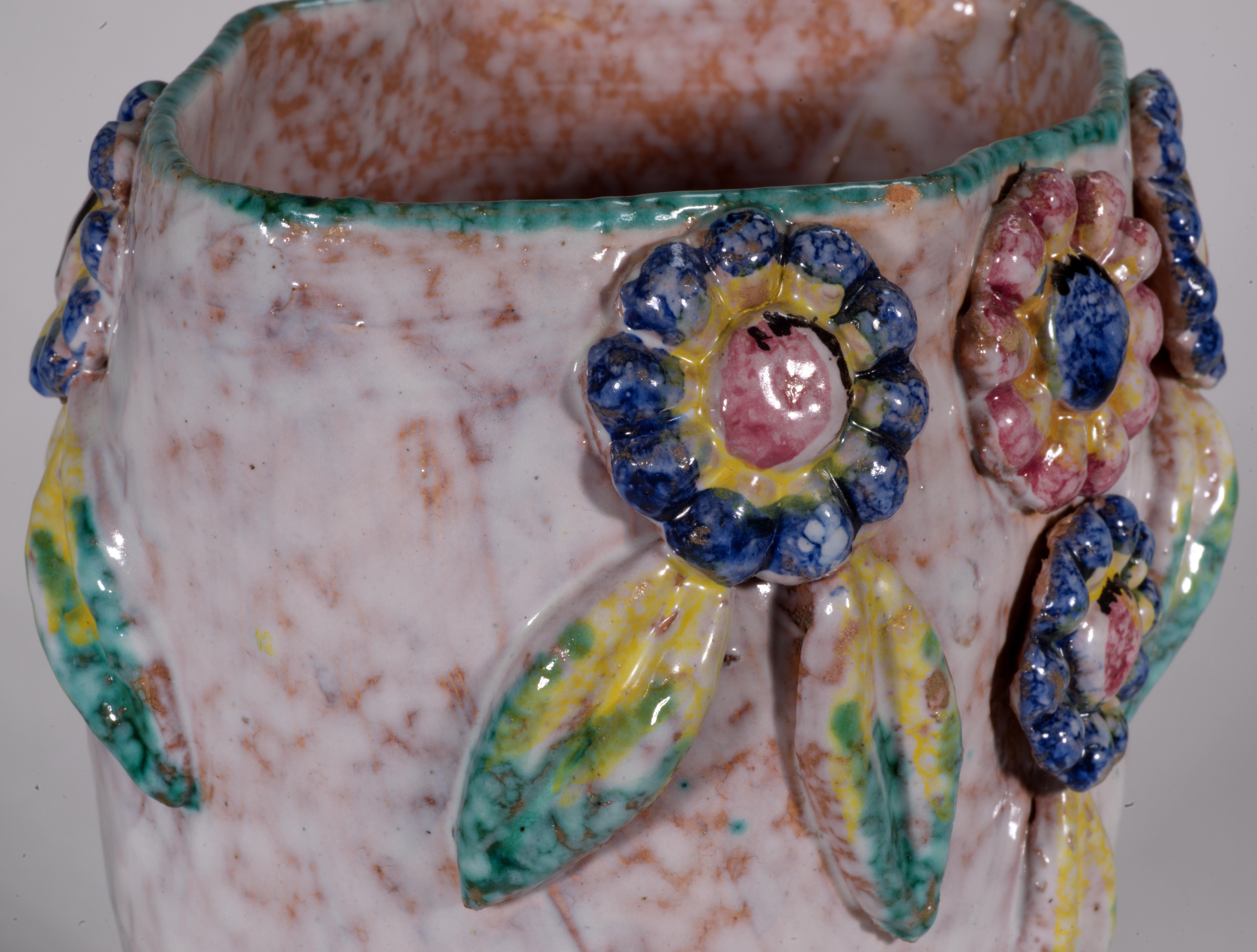 Fratelli Fanciullacci Majolica Vase with Floral Decor, Italy Mid Century For Sale 1
