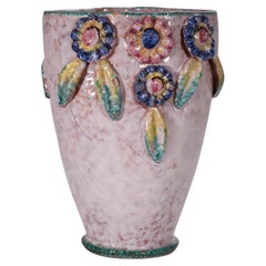 Fratelli Fanciullacci Majolica Vase with Floral Decor, Italy Mid Century