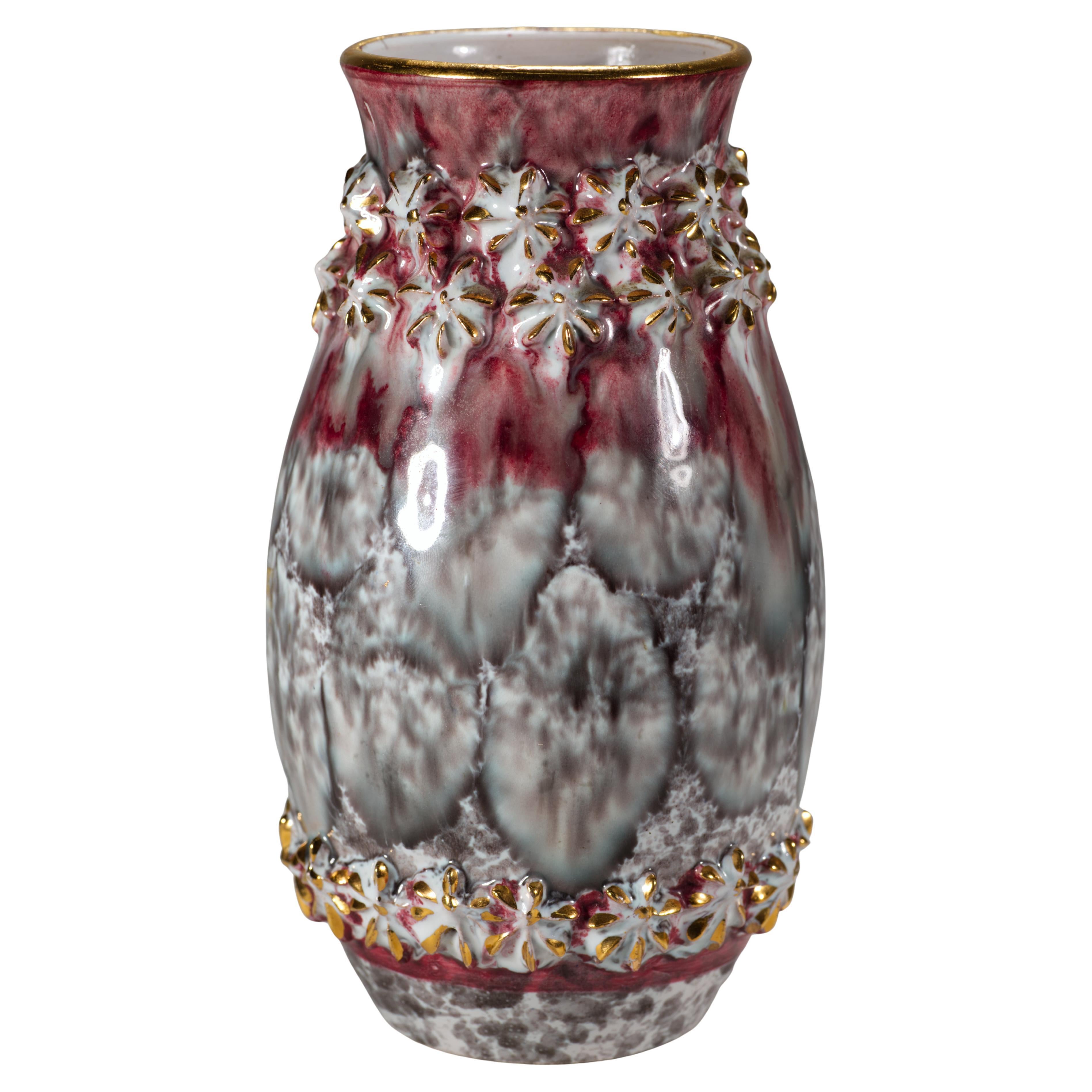 Fratelli Fanciullacci Majolica Vase with Relief Decor, Italy Mid Century