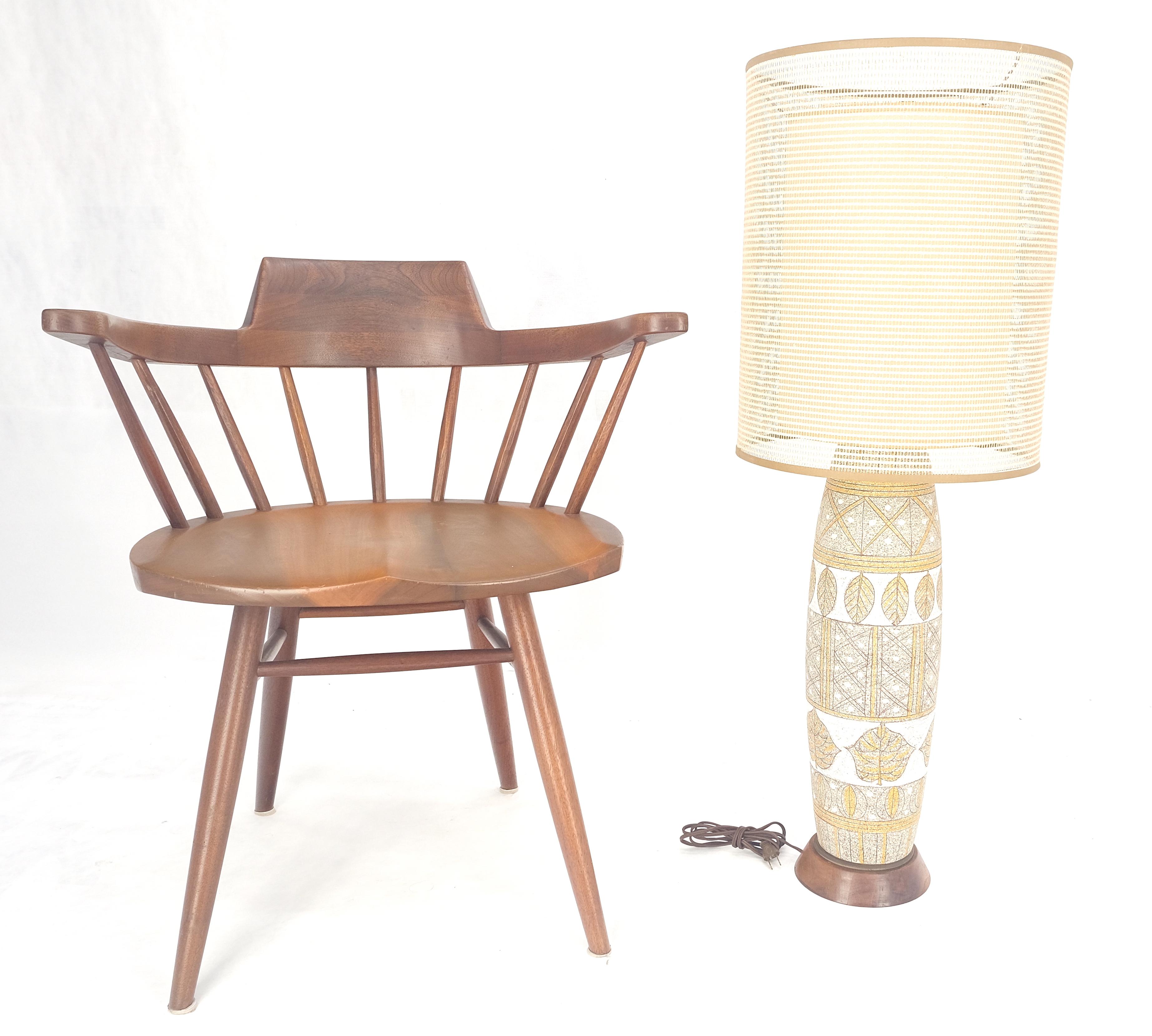 Ceramic Fratelli Fanciullacci  Ramor Pottery Table Lamp Original Shade Walnut Base MINT For Sale