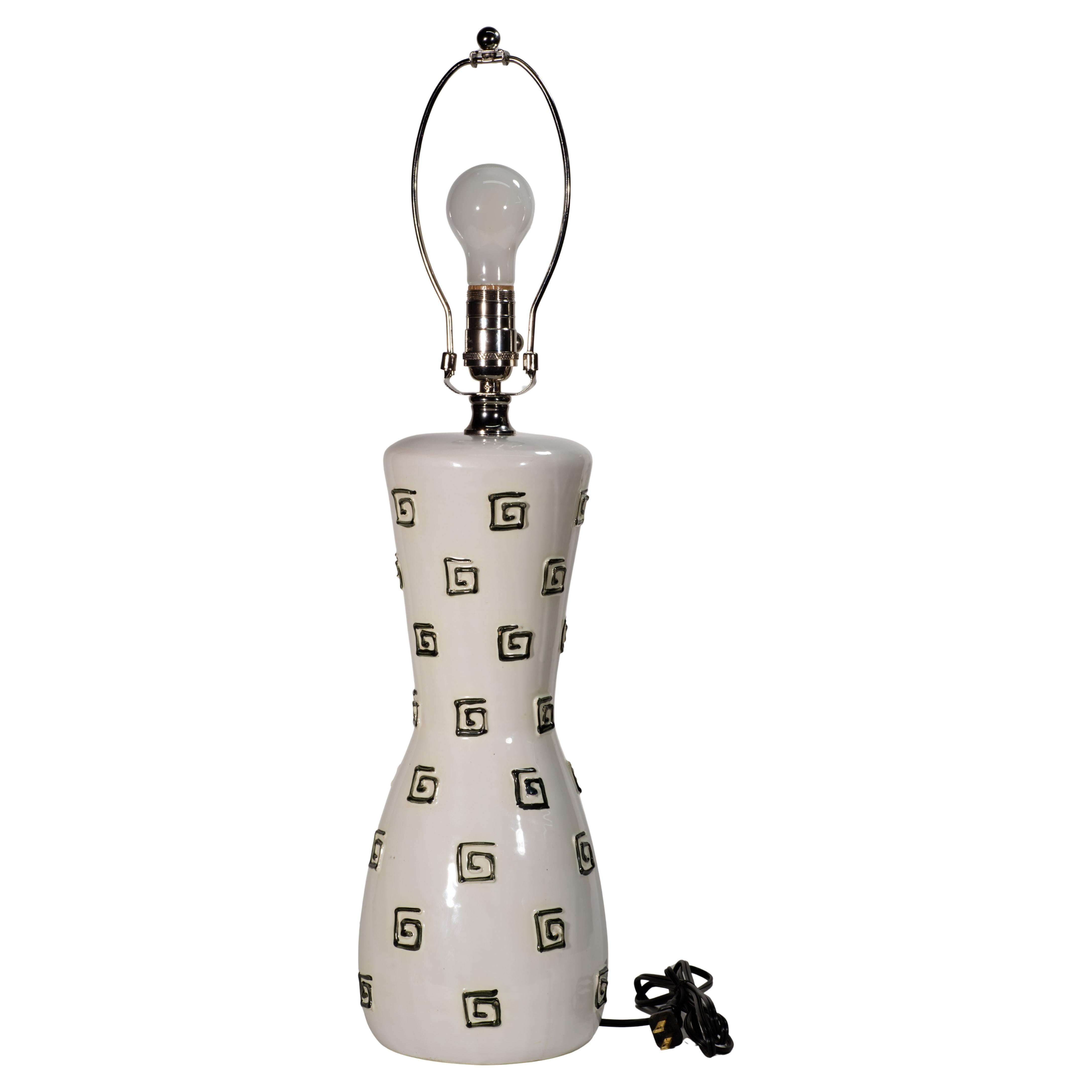 Fratelli Fanciullacci Sculptural Large Majolica Table Lamp White & Black Signed