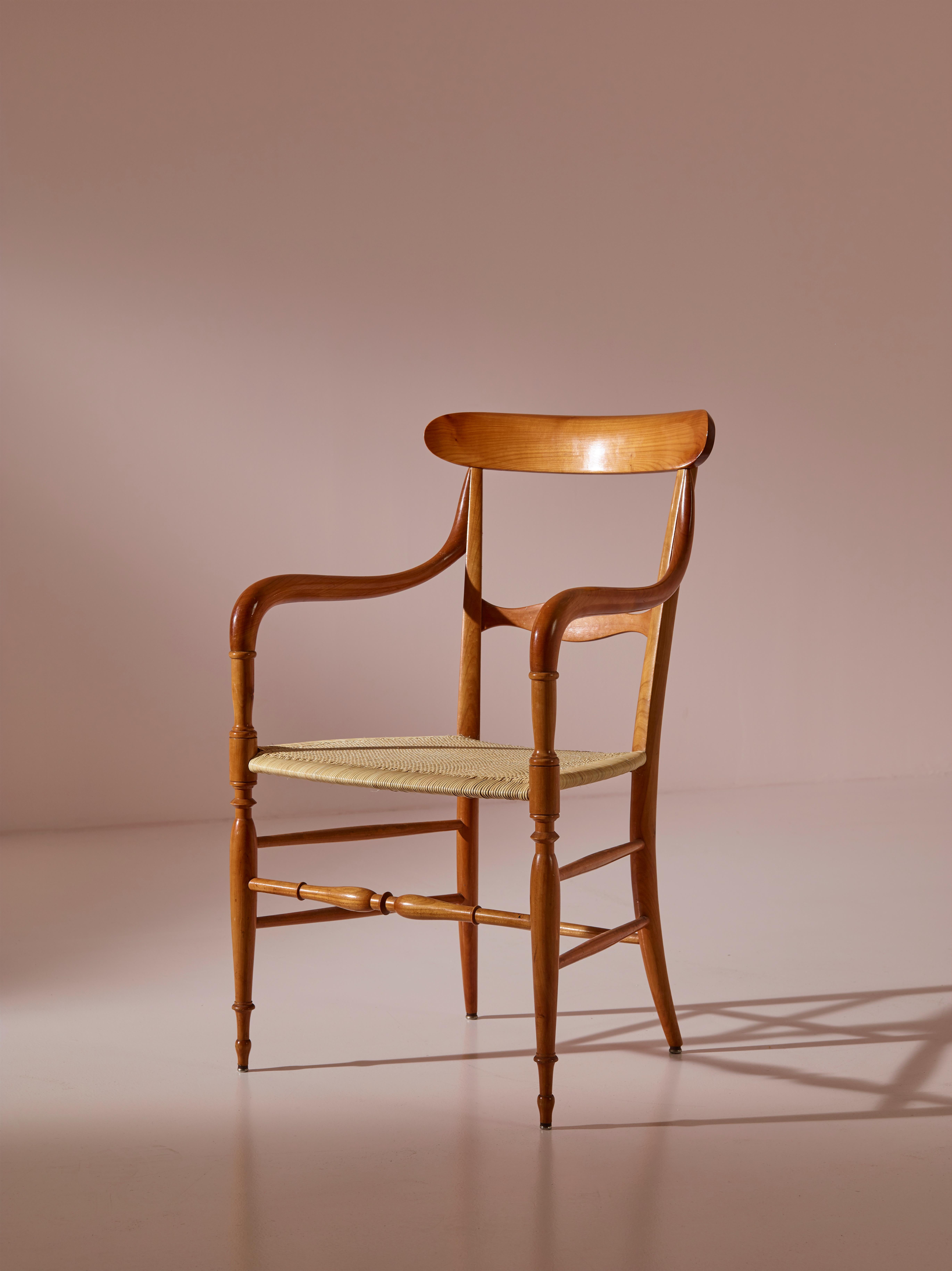 Hand-Woven Fratelli Levaggi pair of cherrywood Campanino chairs, Chiavari, Italy, 1960s For Sale
